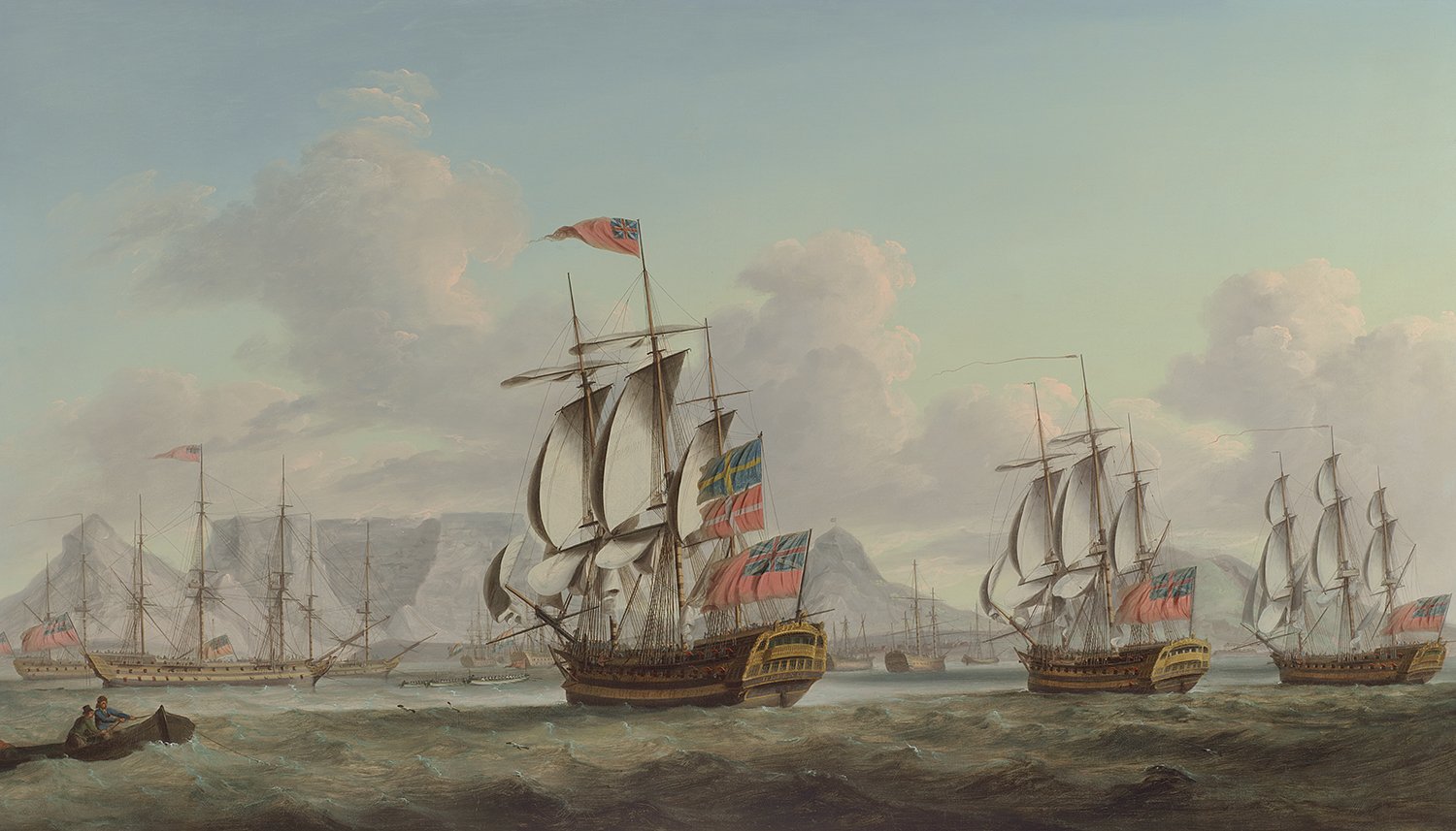 Robert Dodd (British 1748-1816)  'Three British Ships, Defense, Eagle and Worcester Arriving at Table Bay 1783 '