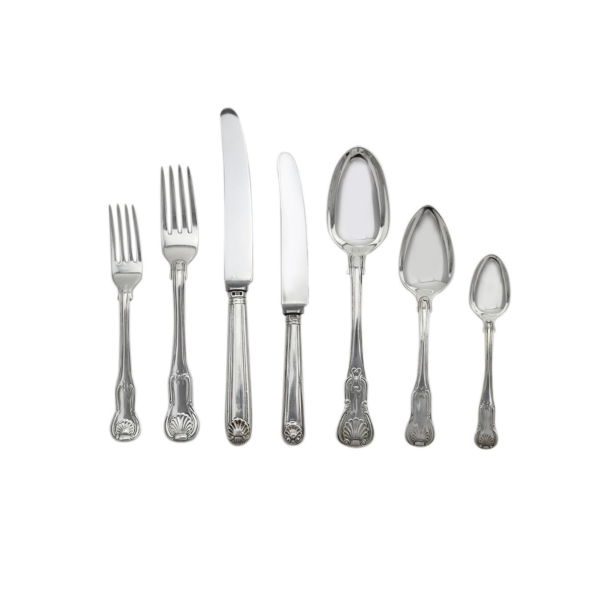 Set of English and Irish Kings Pattern Sterling Silver Flatware Service, Early to Mid 19th Century .  