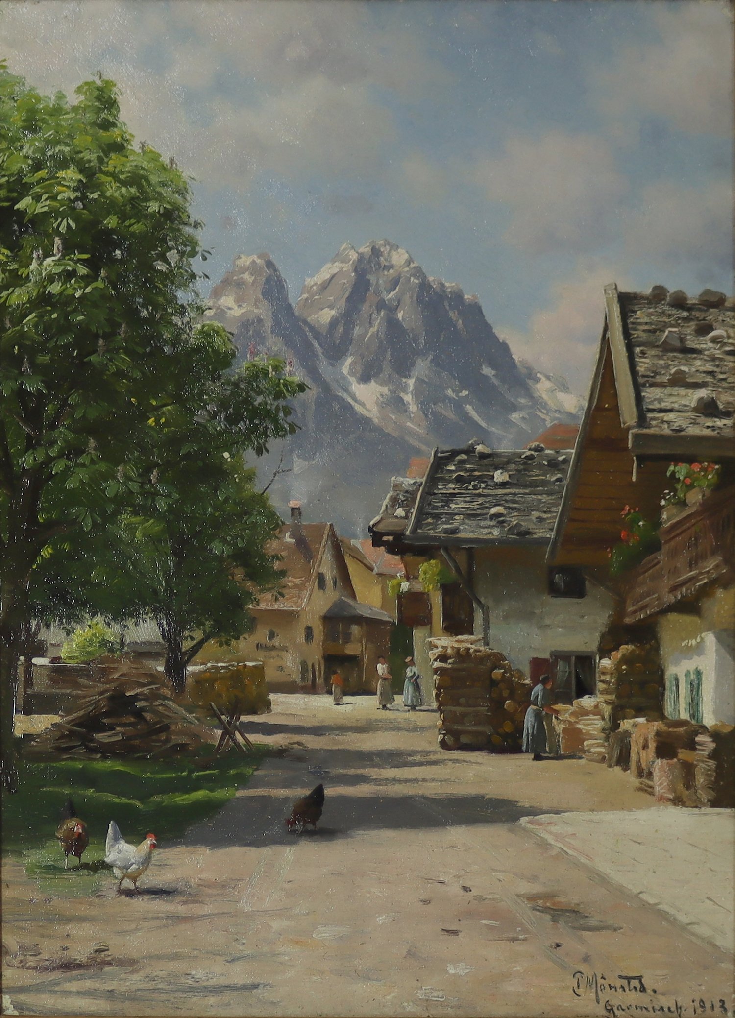 Peder M. Monsted (Danish 1859-1941) 'Street View in Garmisch, Upper Bavaria'