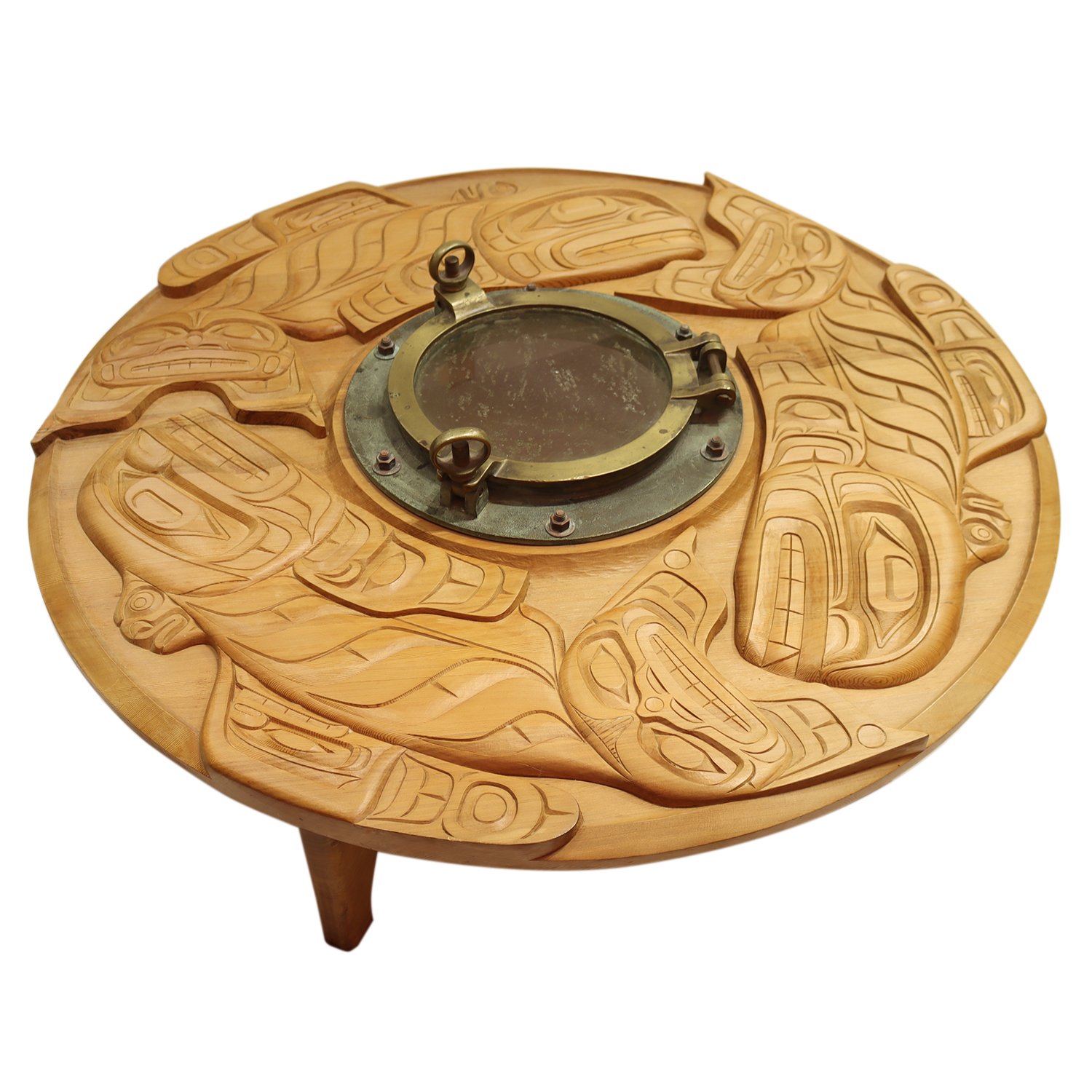 John Livingston (adopted Kwakwaka'wakw (Kwakiutl) 1951-2019) 'Orca Whale (Killer Whale) Coffee Table with Porthole'