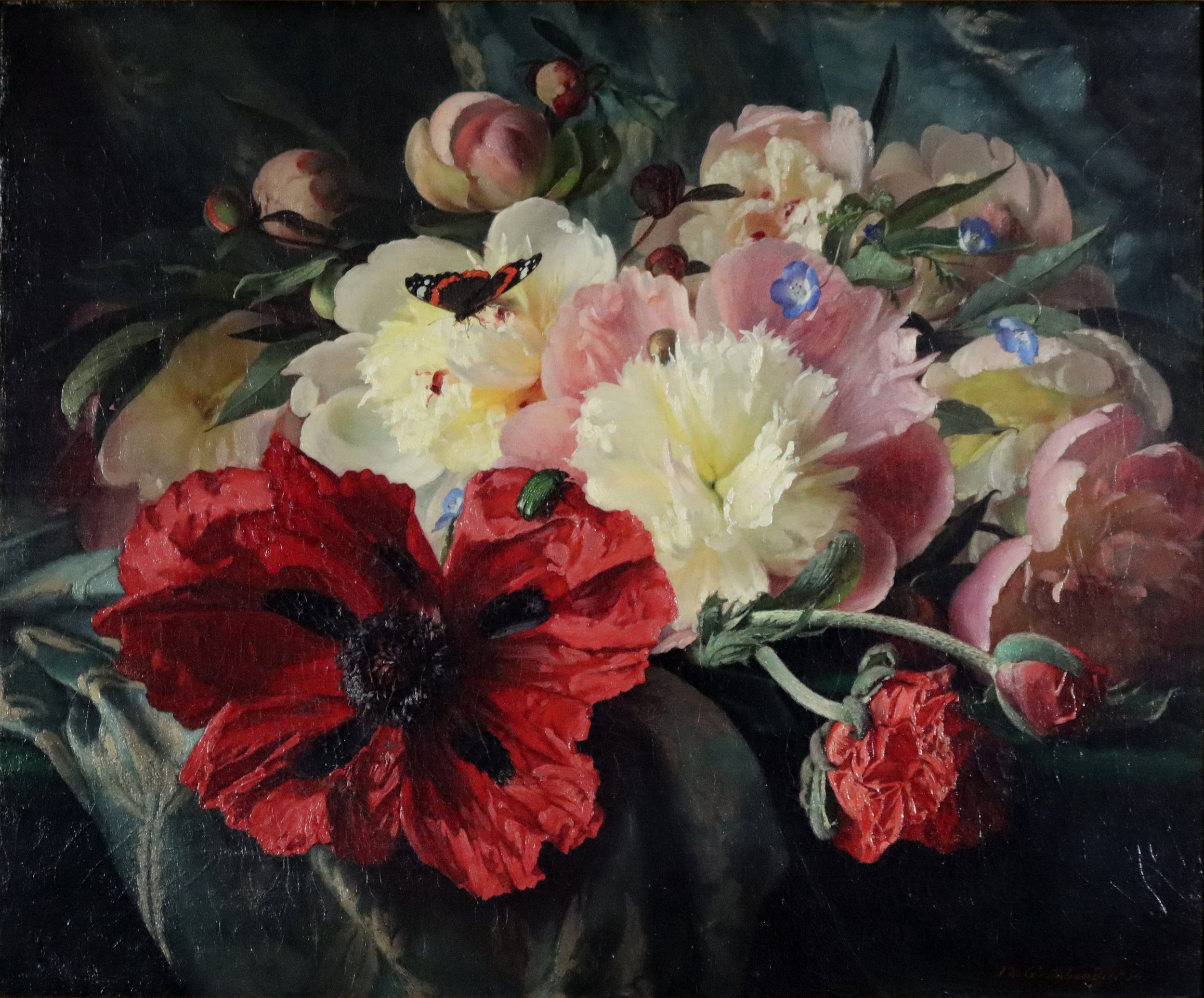Theude Gronland (German 1817-1876) 'Still Life with Flowers and Insects'