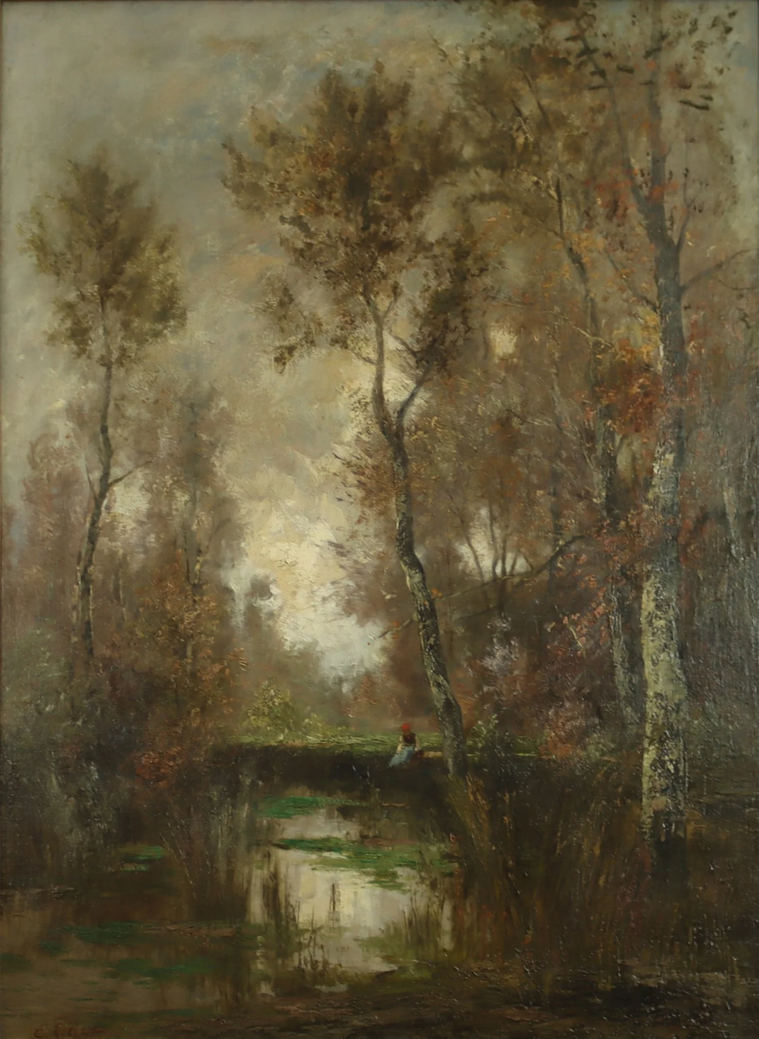 Emil Jakob Schindler (Austrian 1842-1892) 'Wooded Pool with Figure' 