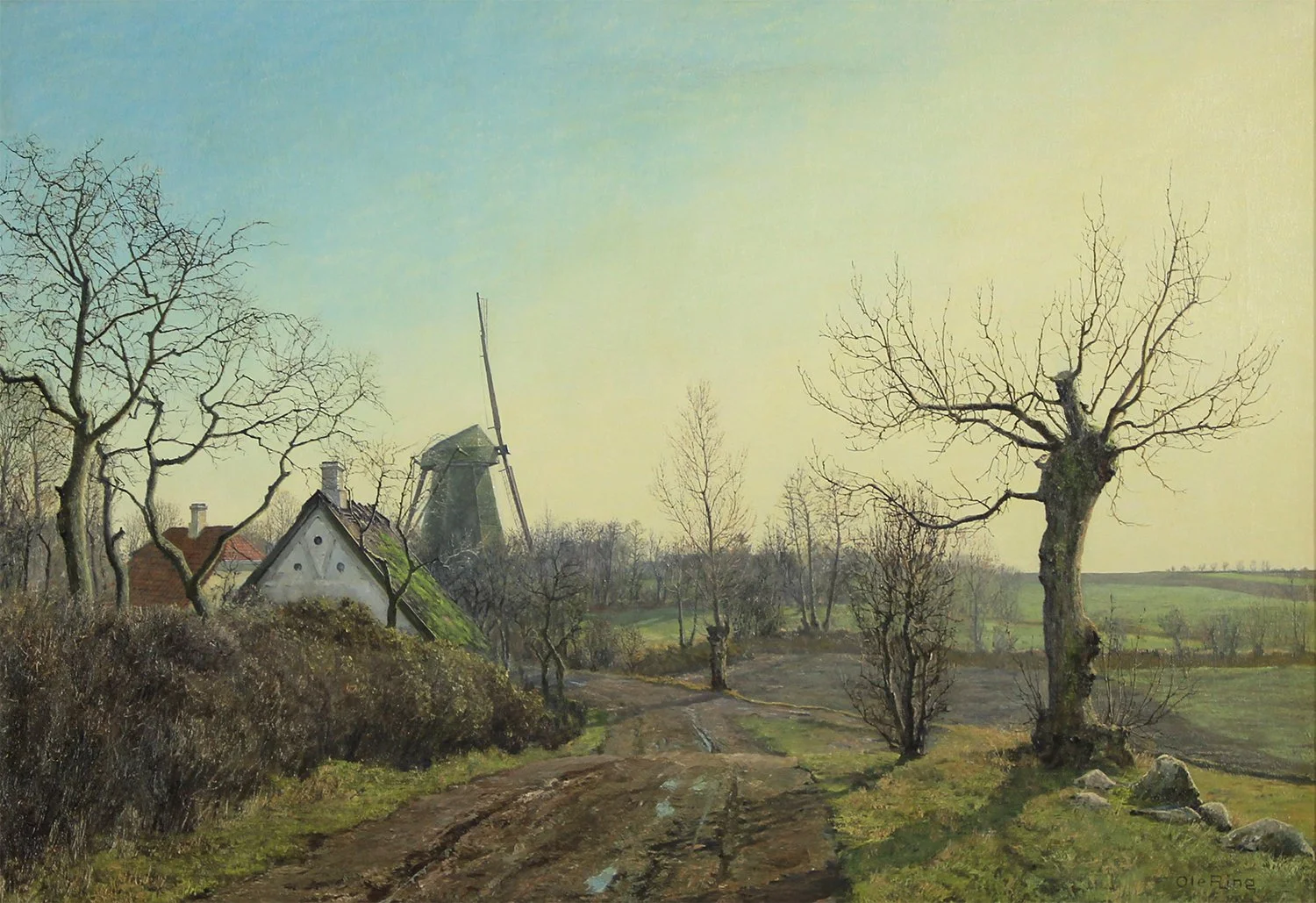 Ole Ring (Danish 1902-1972) 'A View of a Landscape with a Windmill'