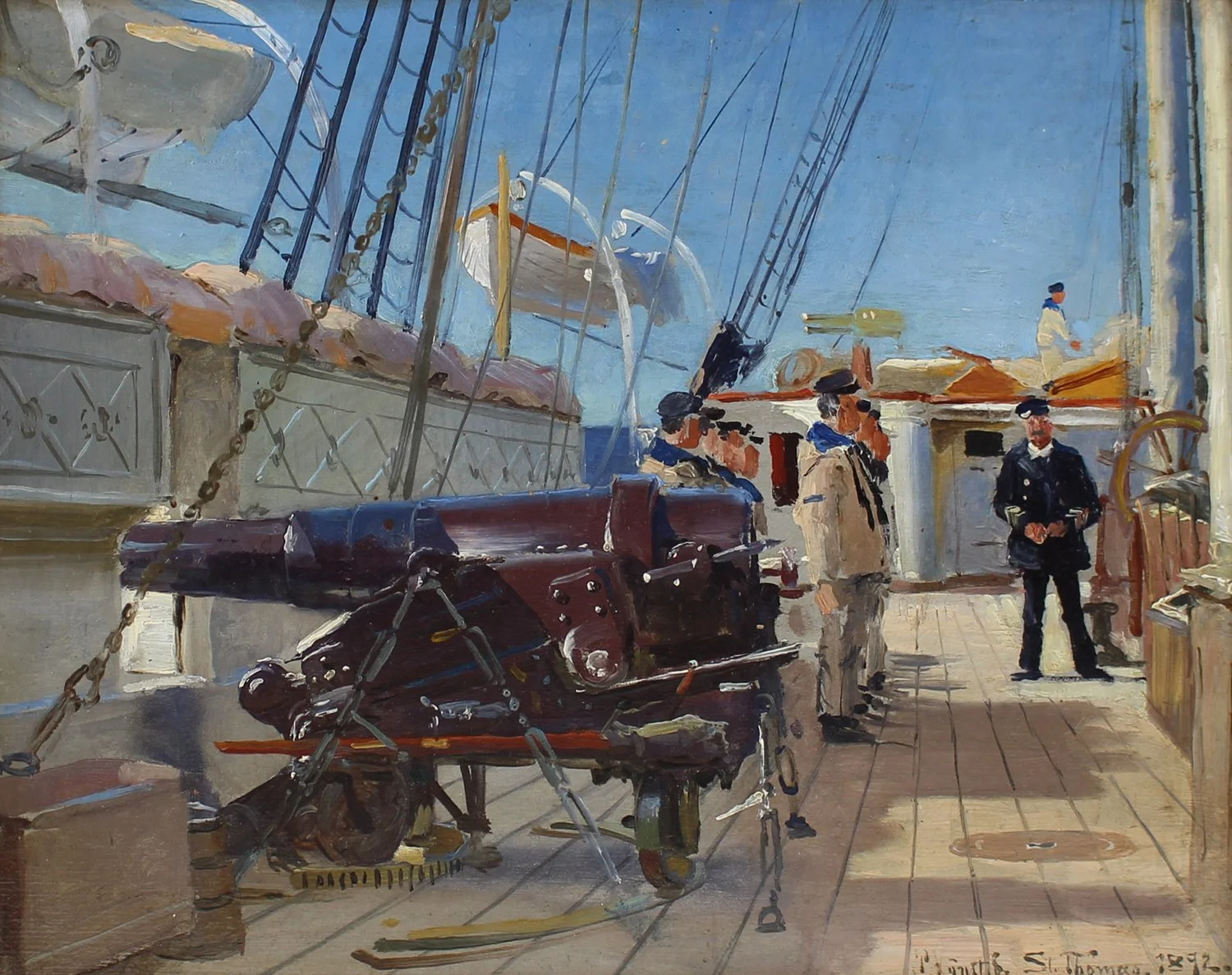 Peder M. Monsted (Danish 1859-1941) 'Canon on Board the Corvette St. Thomas'