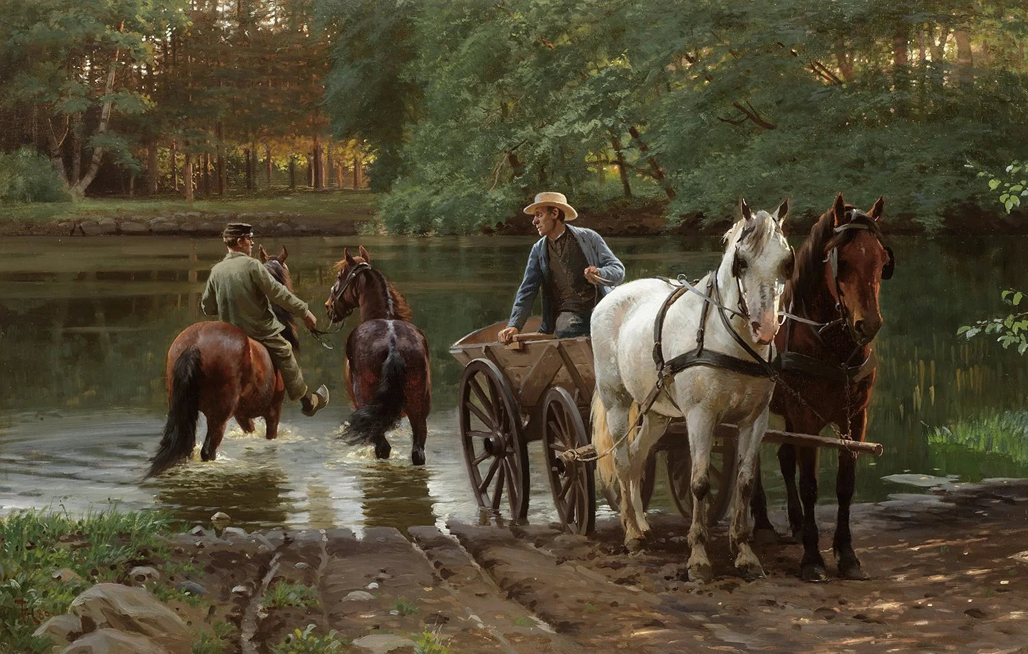 Frants P.D. Henningsen (Danish 1850-1908) 'A Watering Place at Gisselfeld' 