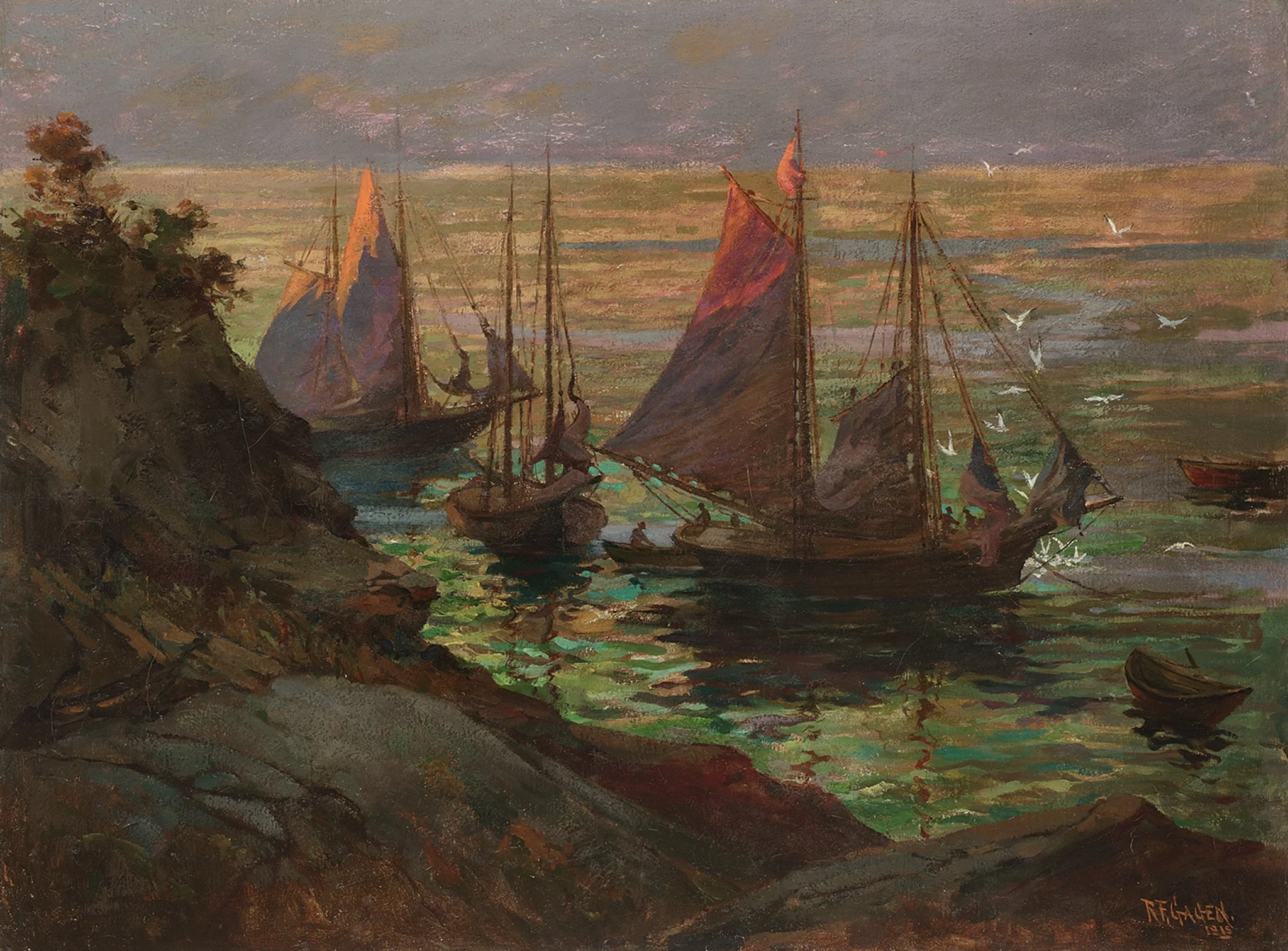 Robert Ford Gagen (British/Canadian 1847-1926) 'Fishing Boats Gloucester Nova Scotia'