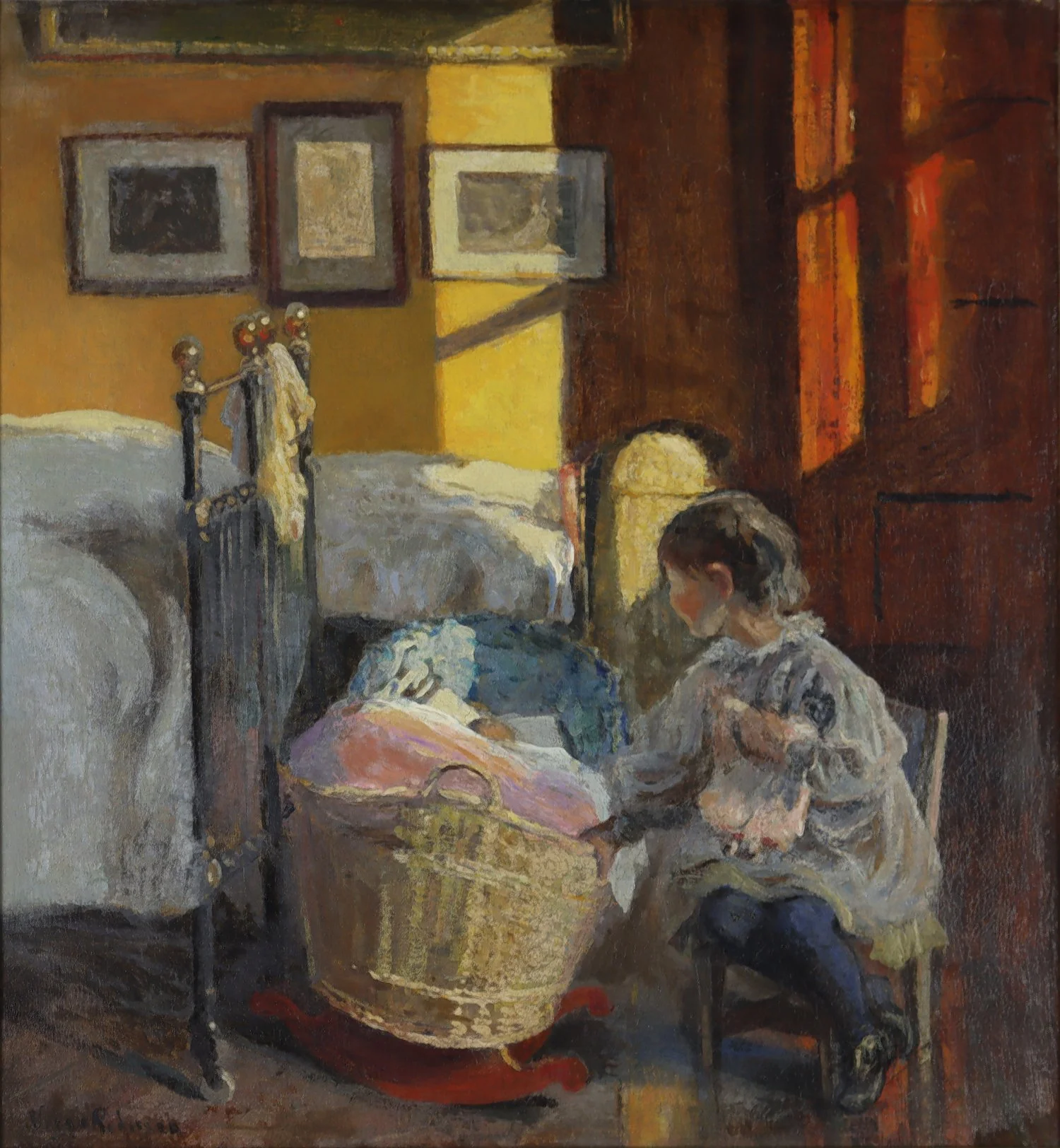 Viggo Pedersen (Danish 1854-1926) 'Girl by the Cradle' 