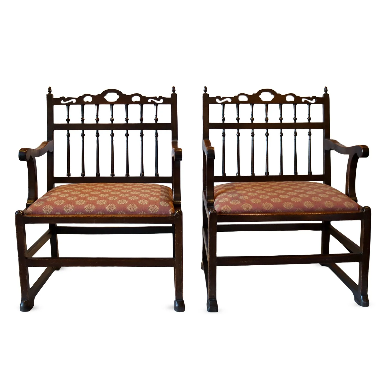 Pair of rare hardwood open arm or "garden" chairs, c. 1780-1800