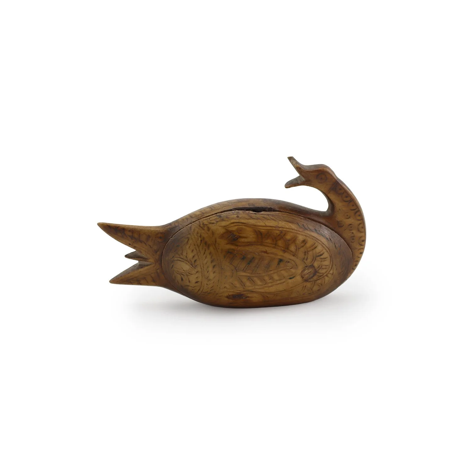 Rare Scandinavian goose-shaped wooden snuff box, 19th century