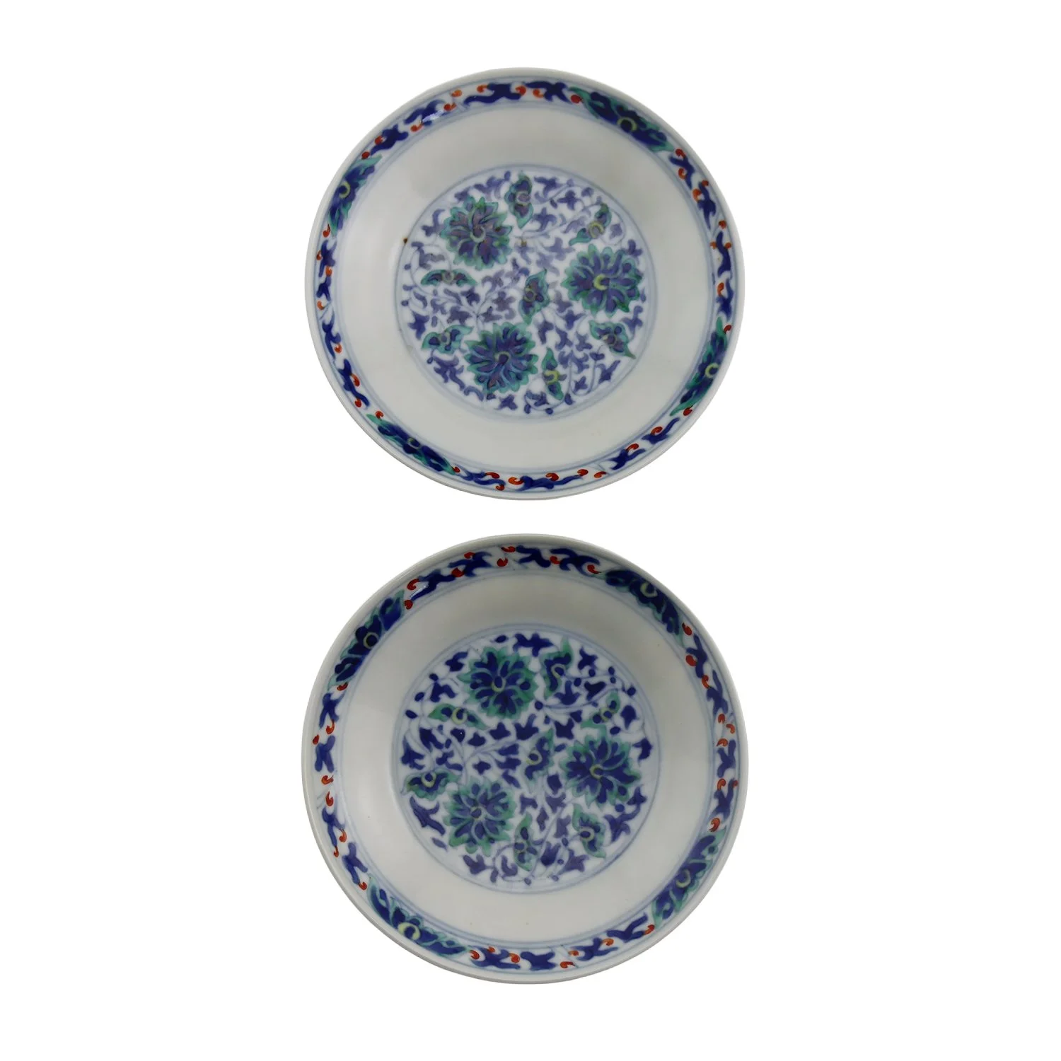 Pair of Chinese Doucai Enameled Lotus Dishes, early 20th century