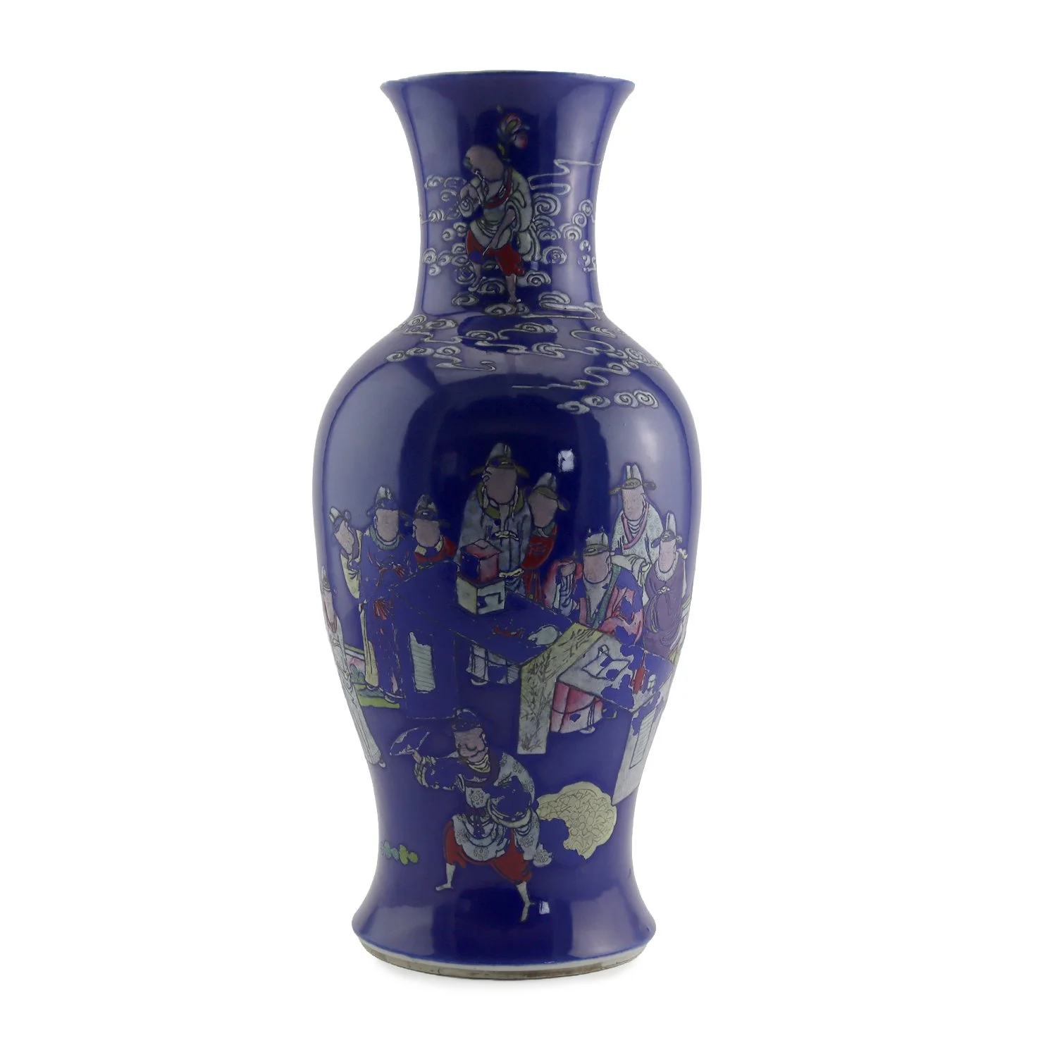 Chinese Blue Ground Famille Rose 'Immortals' Vase, 19th century