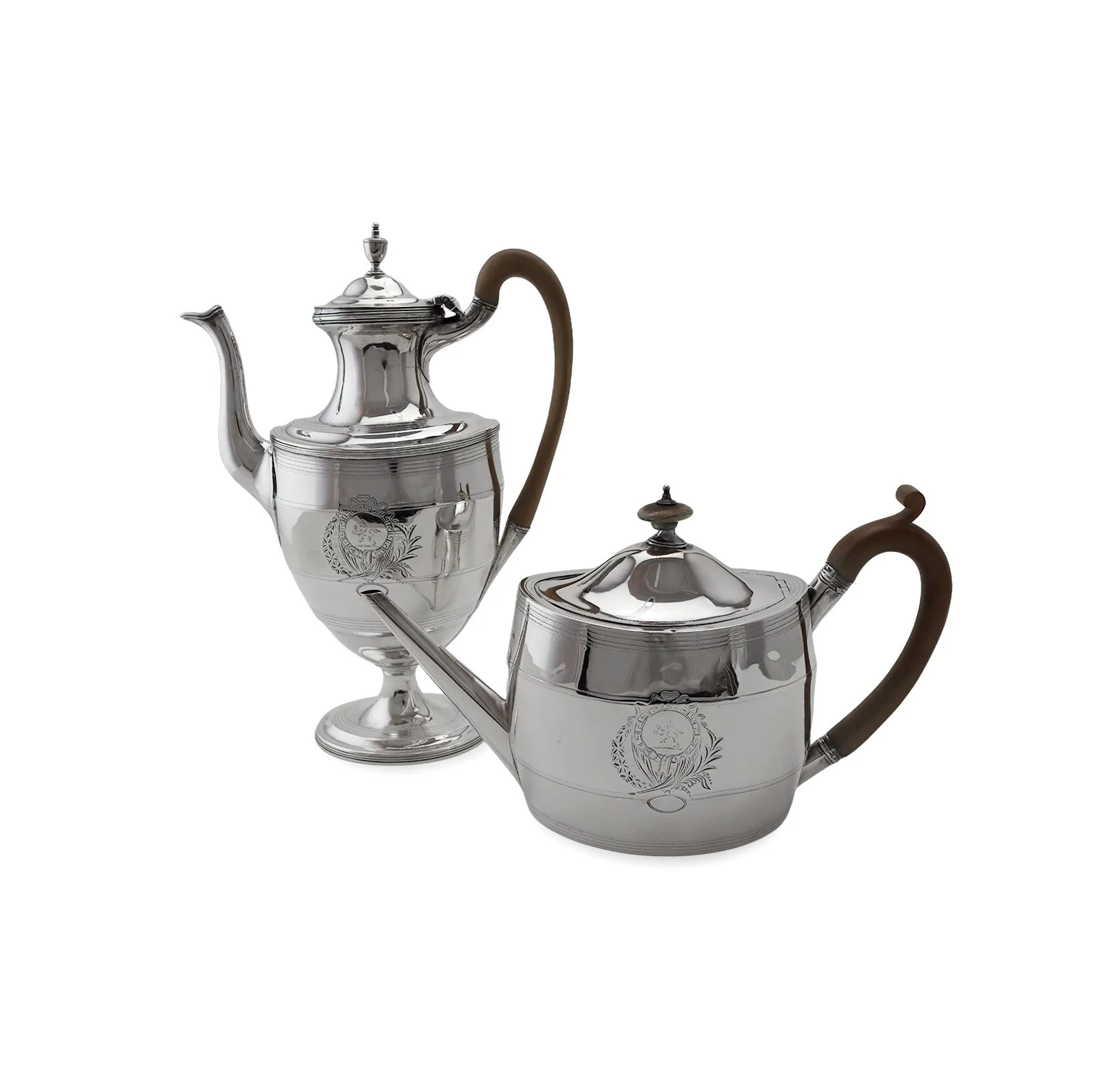 Sterling George III silver coffee and tea pot, London 1795