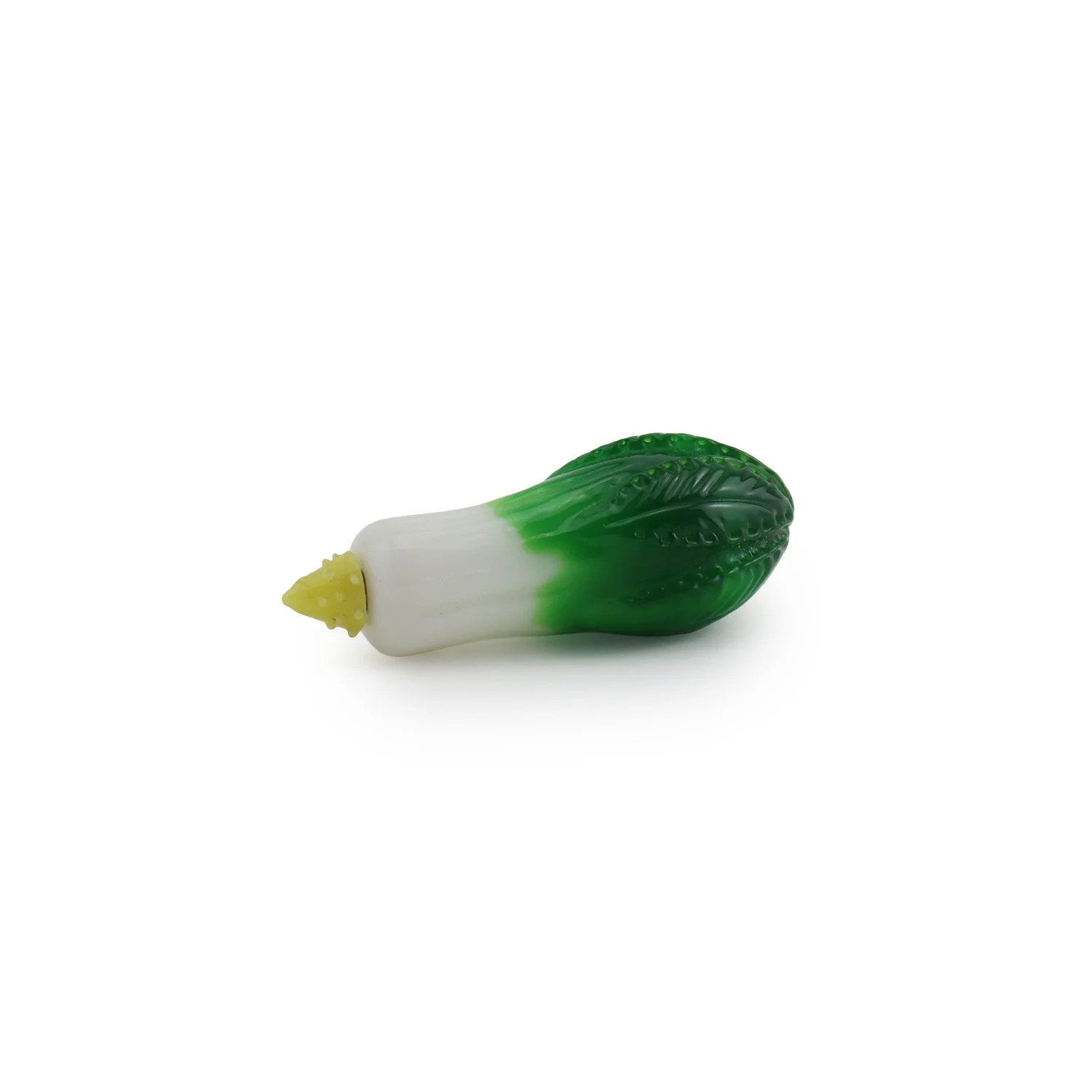 Chinese glass snuff depicting Bok Choy, with yellow stopper, 20th century