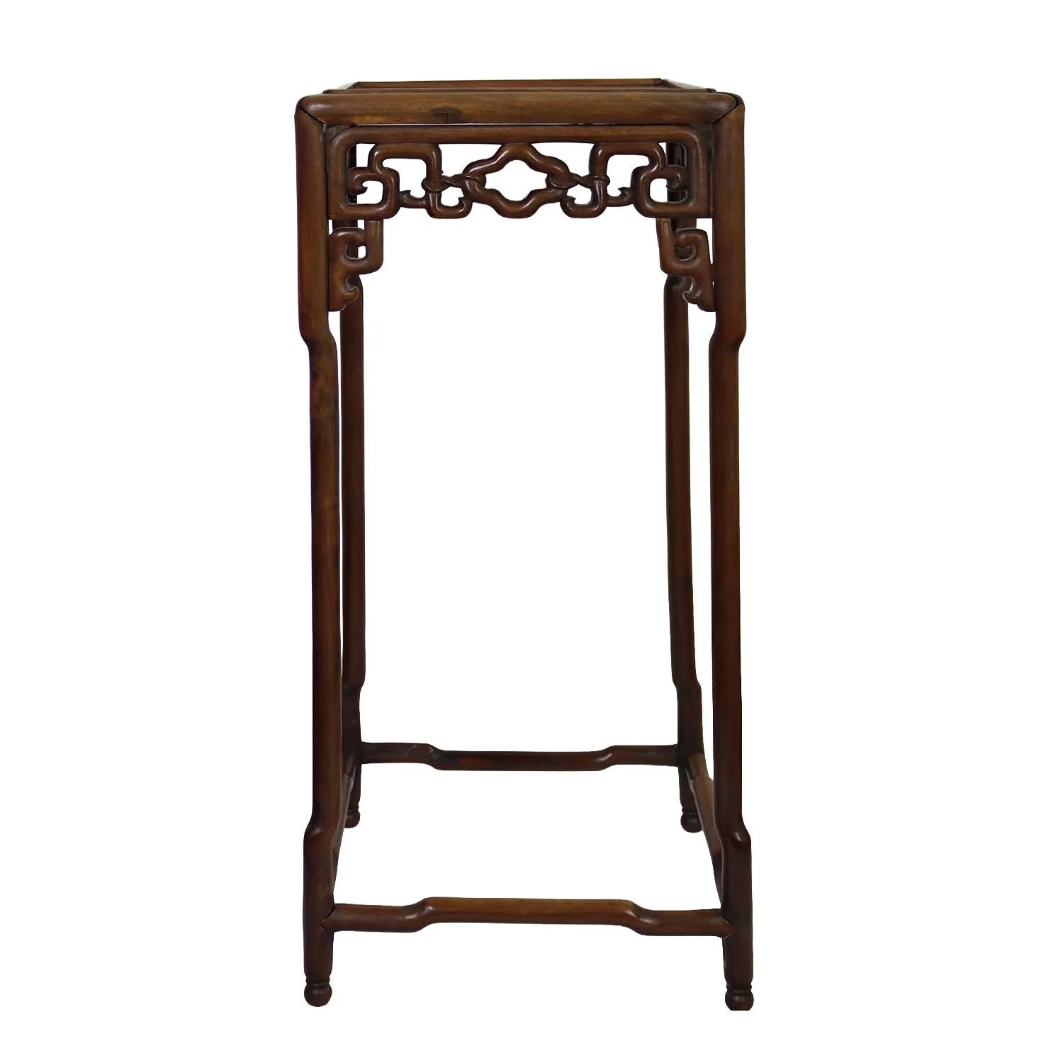 Chinese tall square table with carved geometric openwork design, 1900-1920