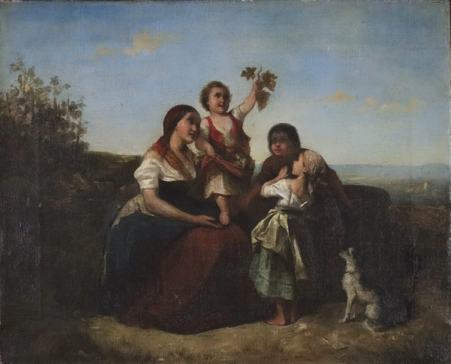 Friedrich Friedlander (Austrian 1825-1901) 'Four Figures with Dog in Landscape'