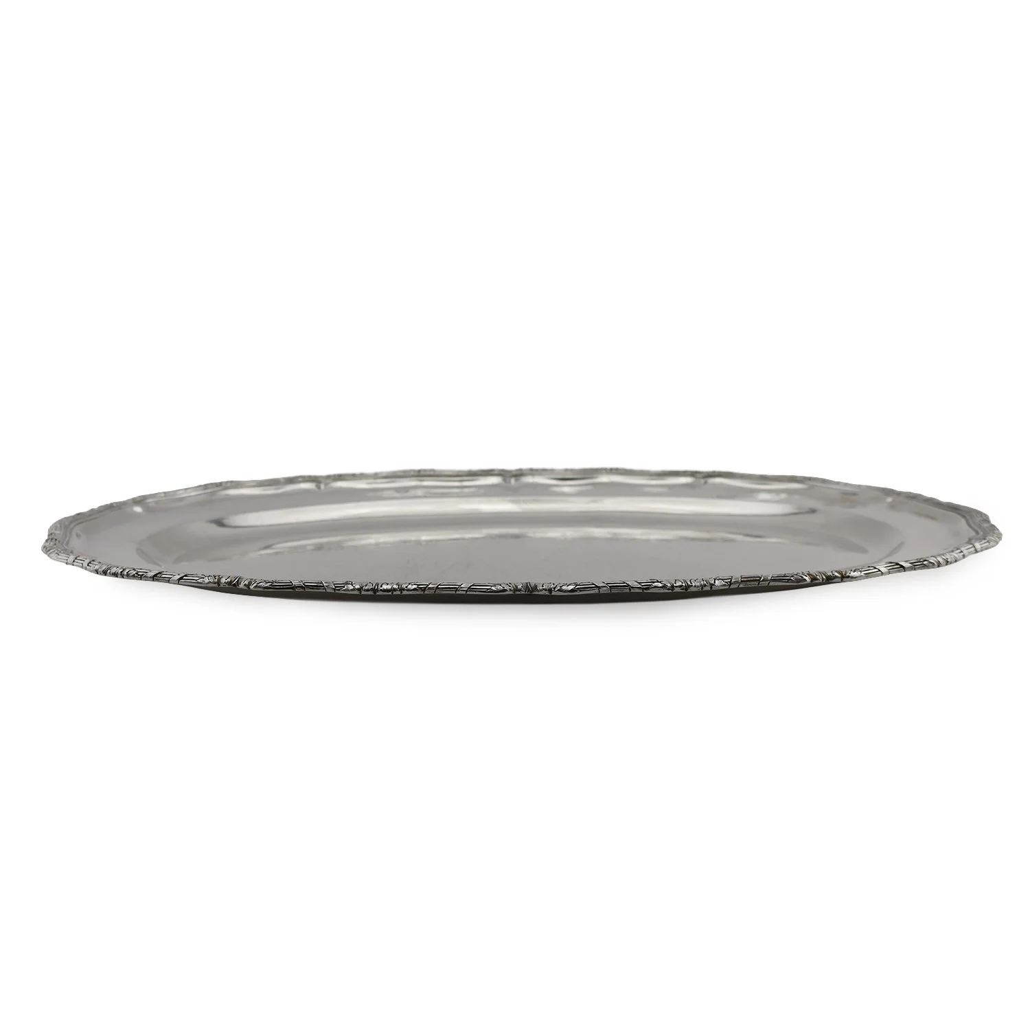 Austrian oval platter with scalloped edge decorated with flowers, hallmarked 800 Vienna
