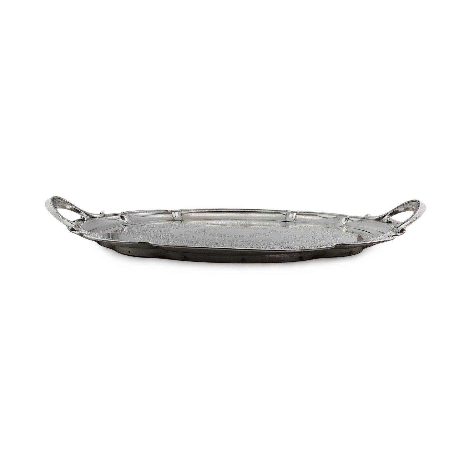 Austrian silver oval tray with scalloped border, hallmarked Vienna .750
