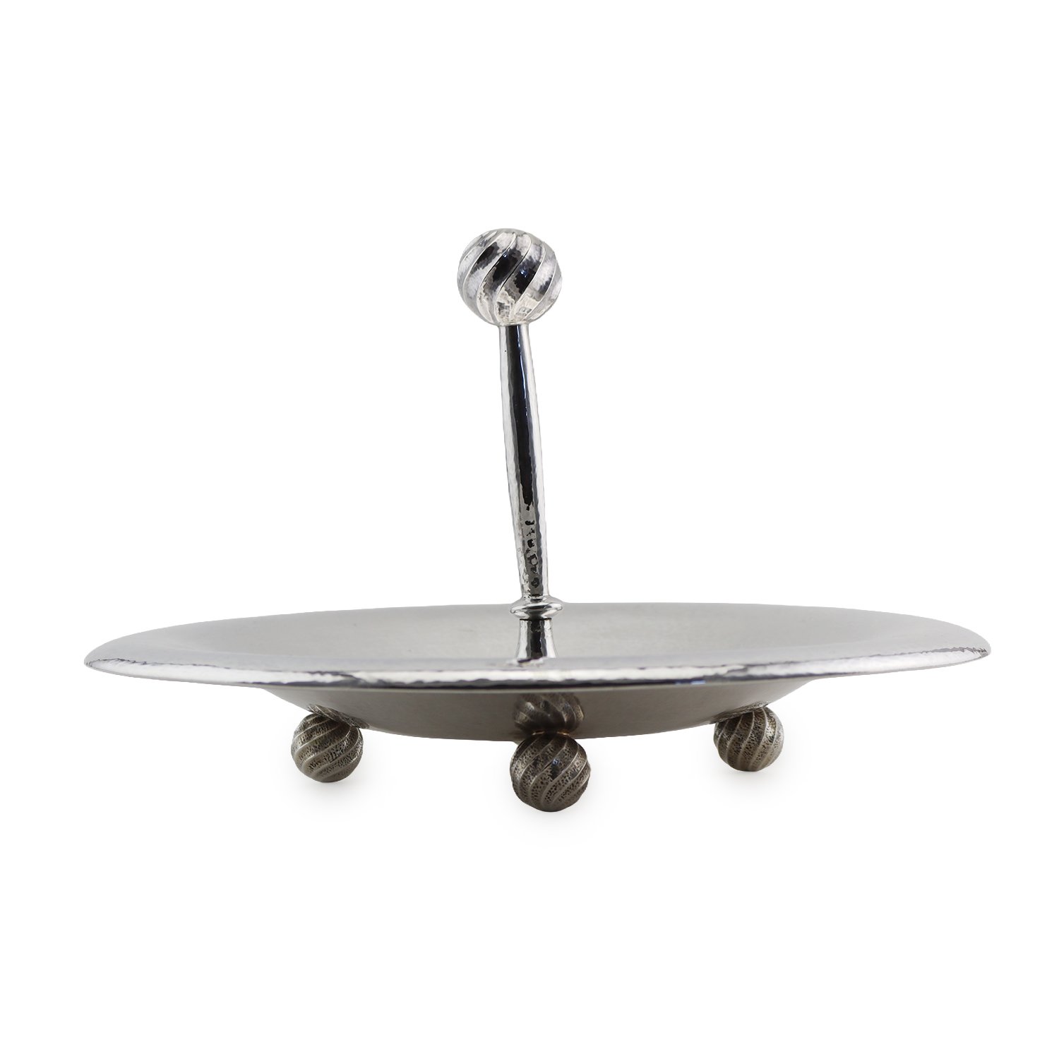Fine Austrian hand hammered tray with center handle with ball, hallmarked 800 Schwarz & Steiner