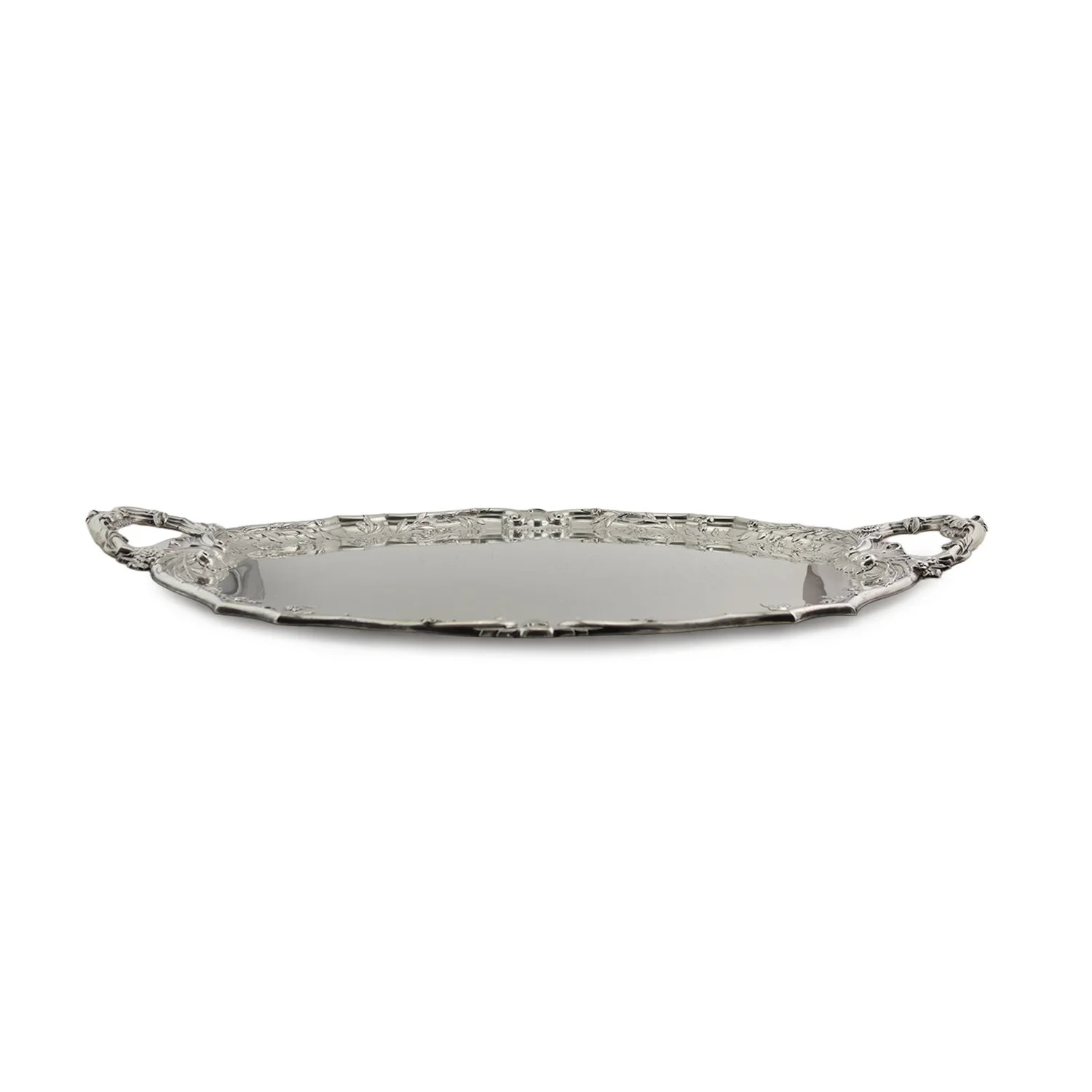 Fine double handed oval tray with Art Nouveau finely decorated with floral swags, Vienna 1872