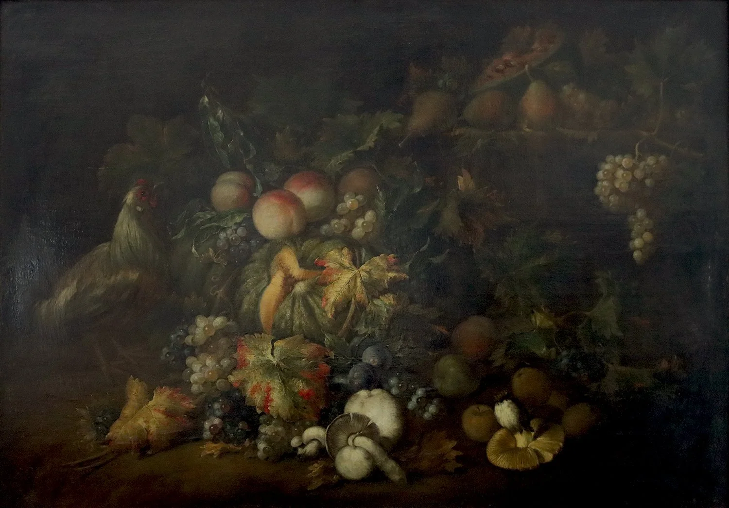 Maximilian Pfeiler (German 1656-1746) 'Still Life of Fruit, Mushrooms and Chicken'