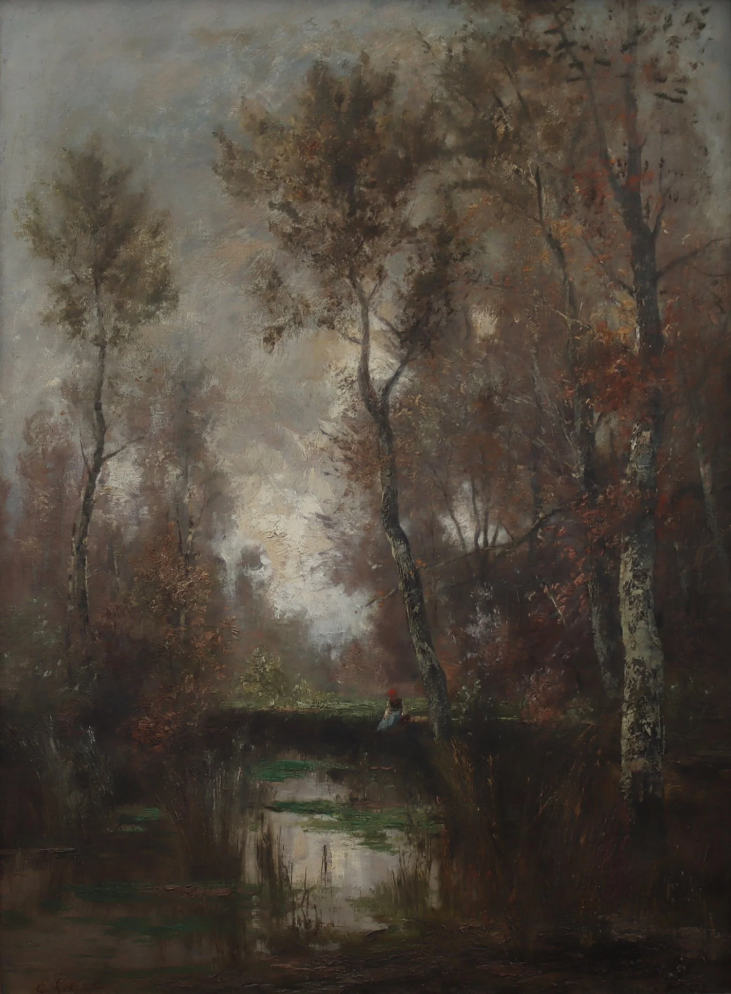 Emil Jakob Schindler (Austrian 1842-1892) 'Wooded Pool with Figure' 