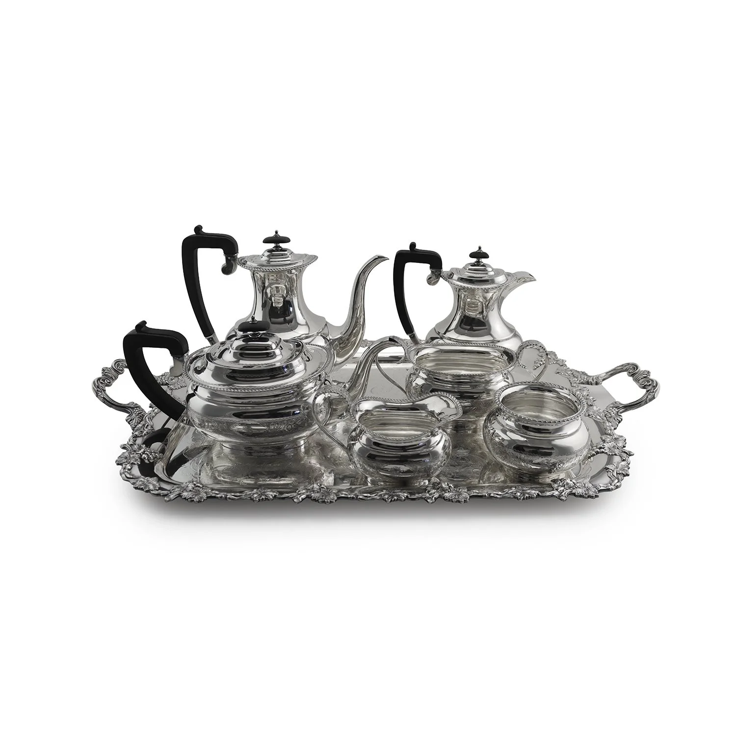 Rare sterling silver 6-piece tea & coffee set with tray