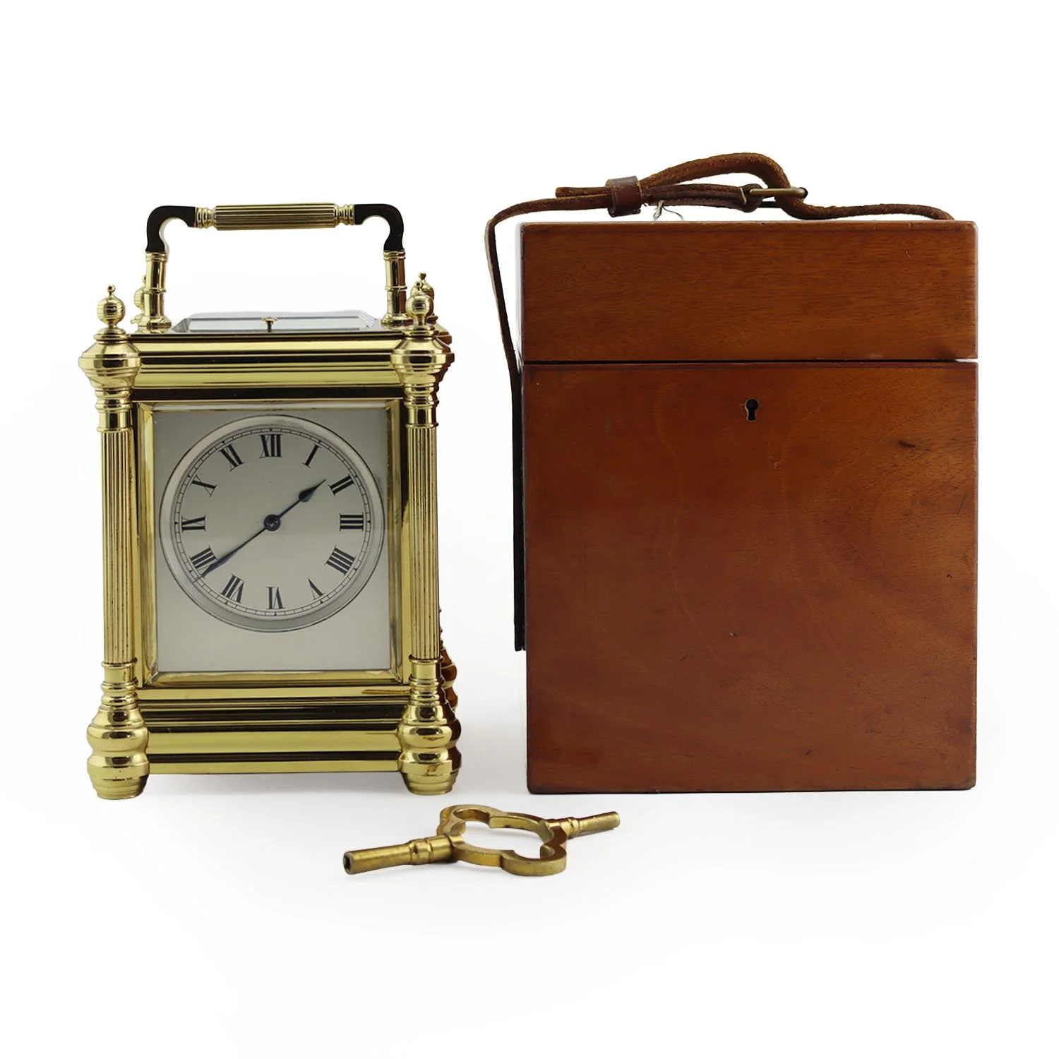 Rare French gilt brass carriage or mantle clock of large proportions by Alfred Drocourt, Paris, circa 1875