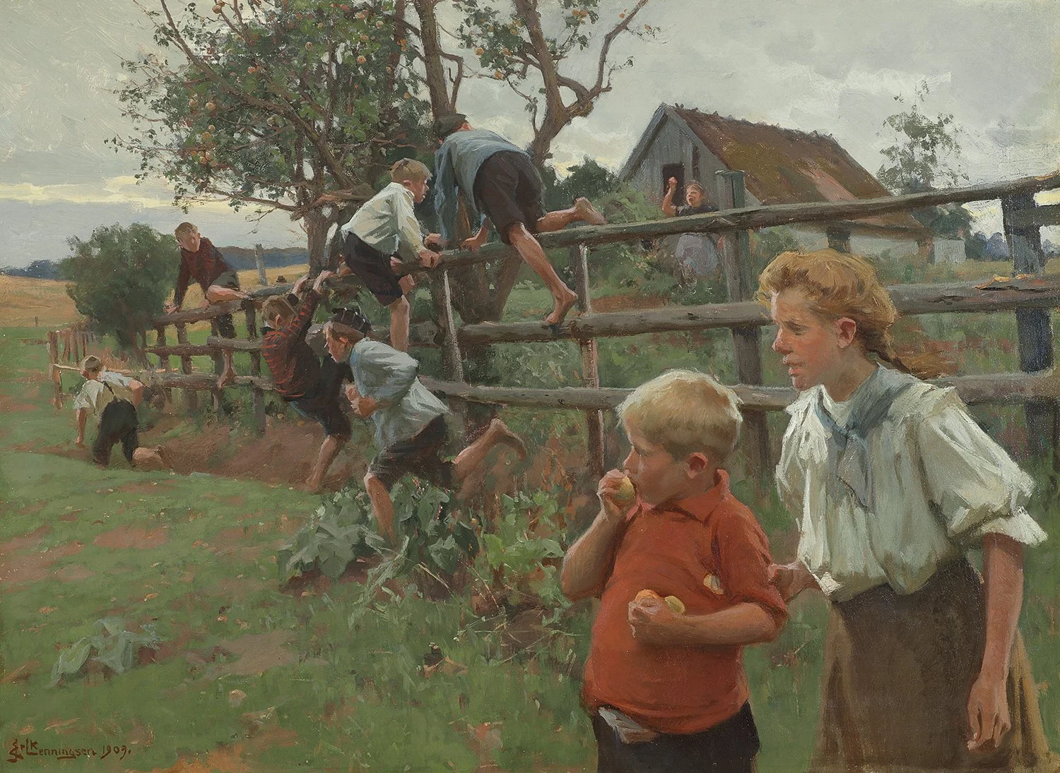 Erik Ludwig Henningsen (Danish 1855-1930) 'Apple Thieves'