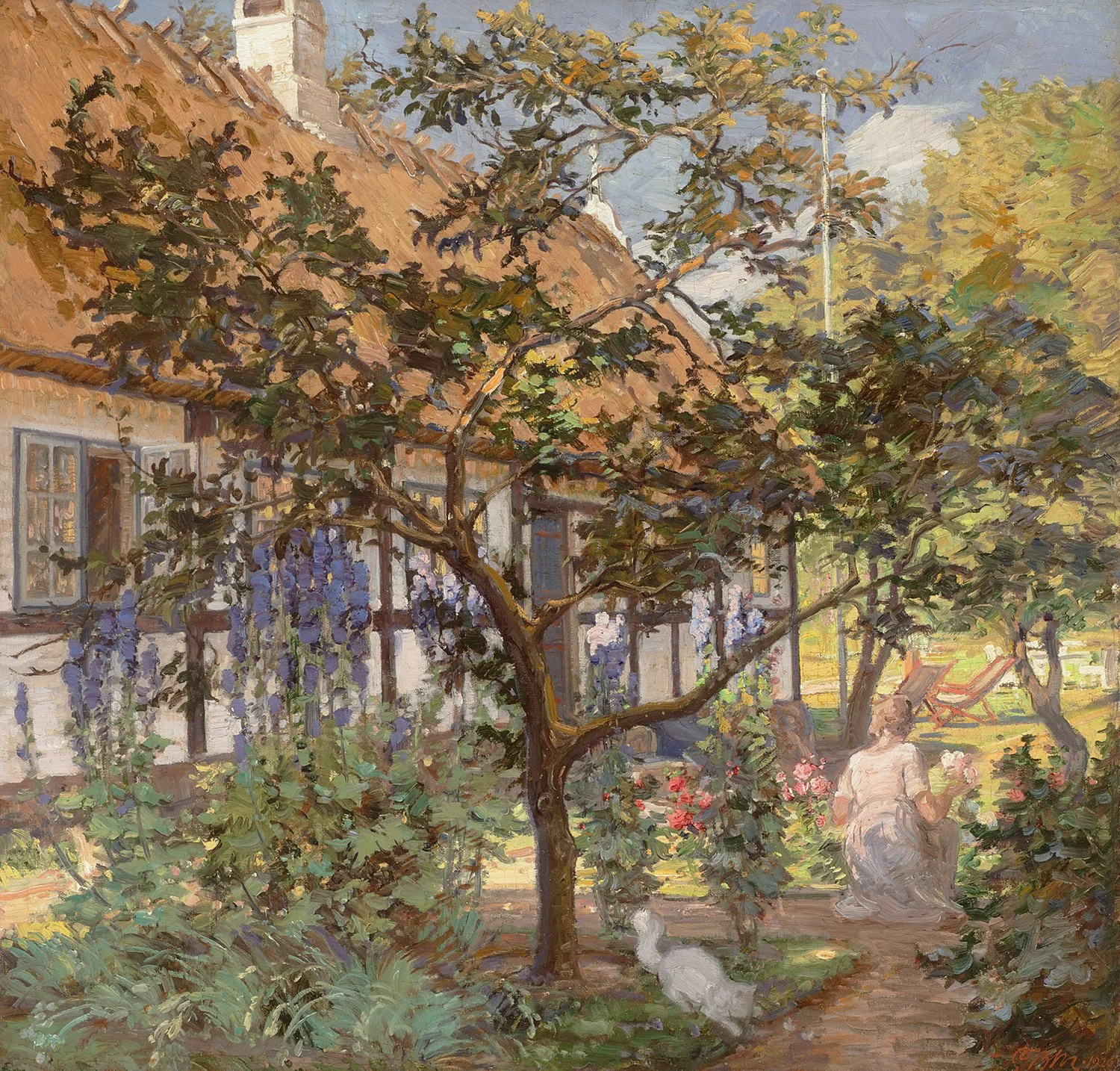 Carl Budtz-Moller (Danish 1882-1953) 'An Afternoon in the Garden at Melsted with Cat'
