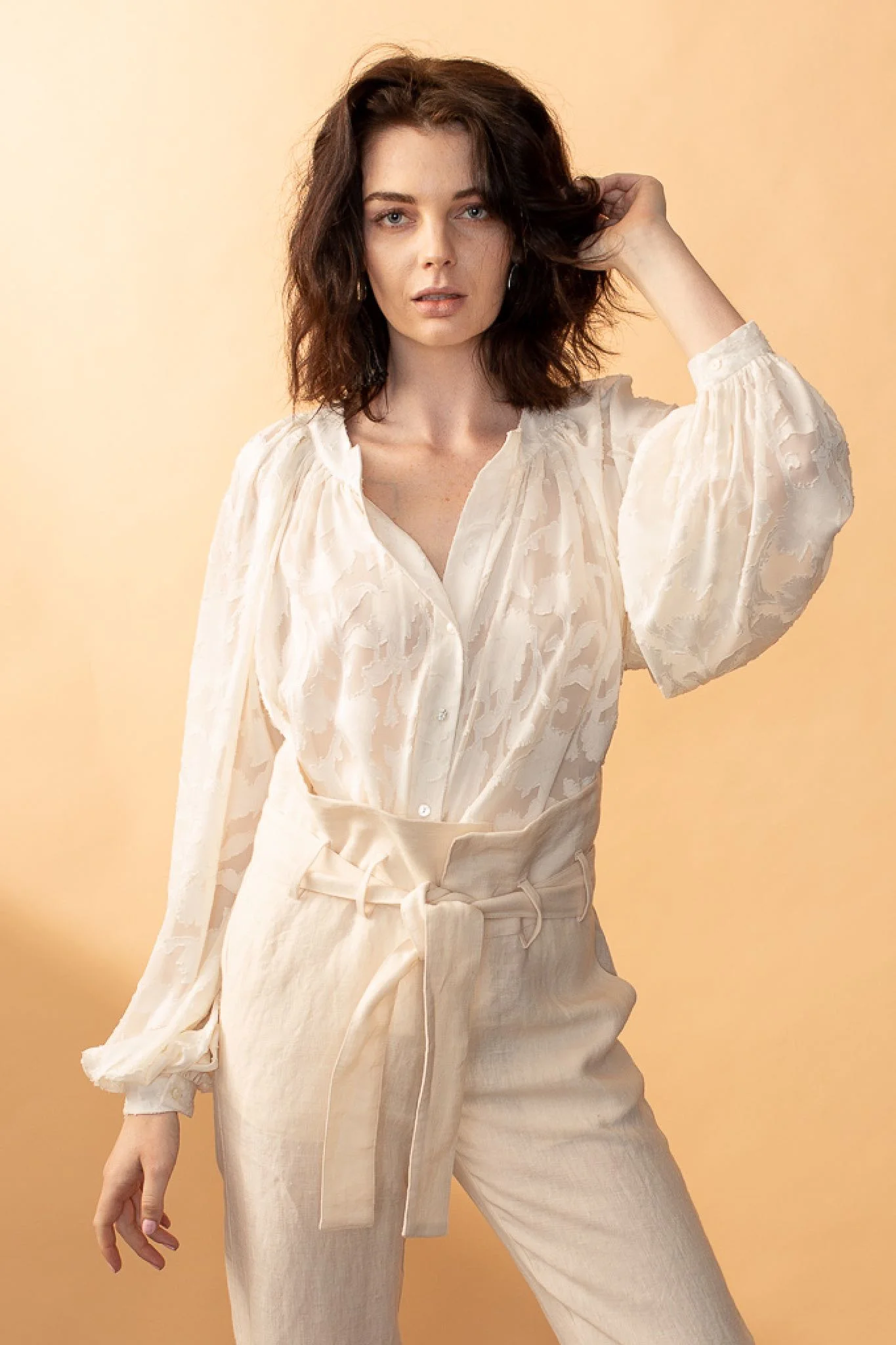Jacquard, floral, blouse, white, eva