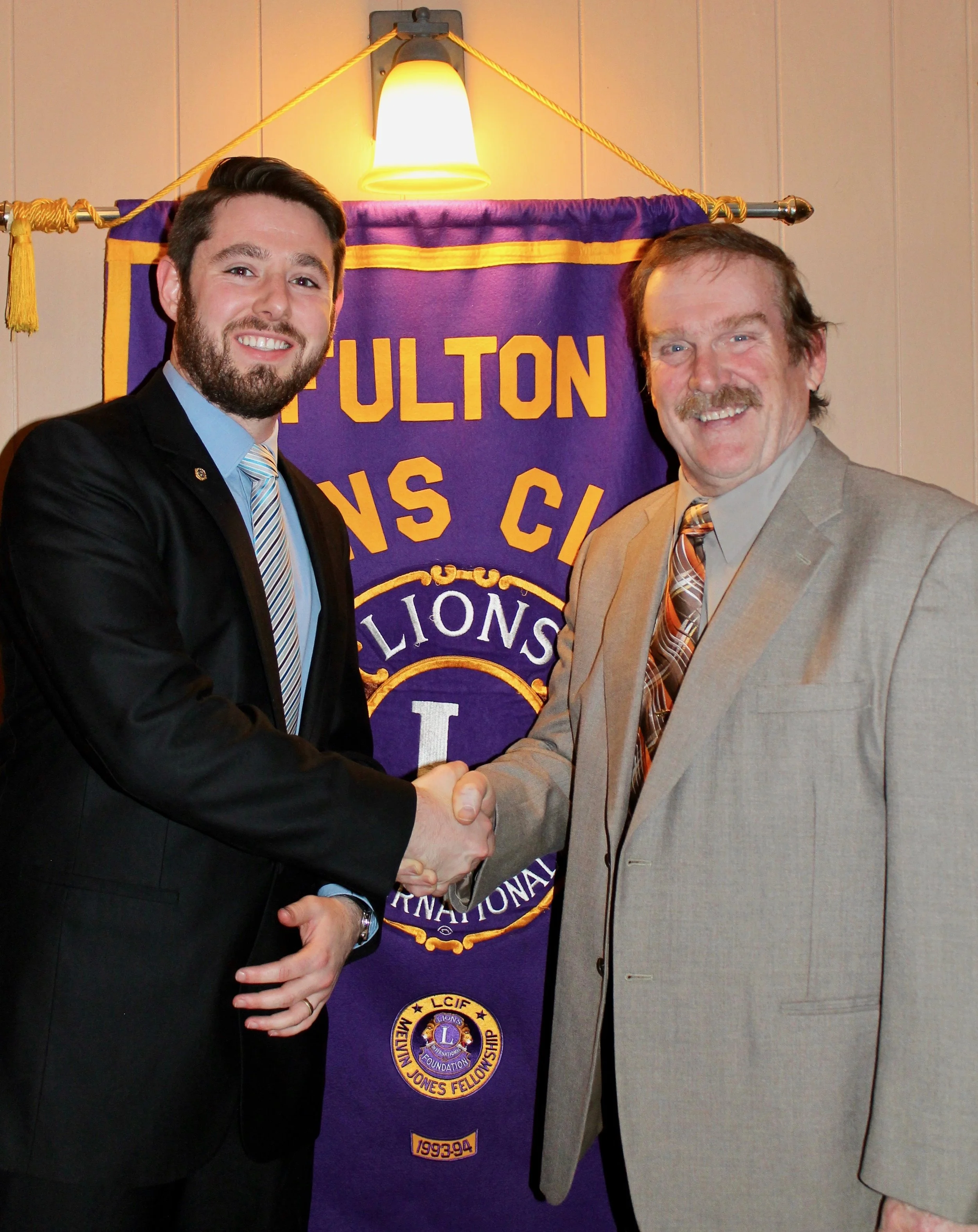 Fulton Lions President Zachary Merry, right, thanks James Karasek, advocacy manager, ARISE Oswego County office, for his presentation on diabetes awareness and treatment at the club’s November meeting. Karasek discussed his personal experiences with diabetes, as well as the ARISE Diabetes Self-Management Program, open to people with disabilities and type 2 diabetes. Topics include: techniques to handle fatigue, stress, pain and emotions; improving strength and endurance; healthy eating, proper monitoring,; appropriate use of medication; skin and footcare; and questions to ask your healthcare provider. Karasek can be reached at (315) 324-4088, ex. 206, or at jkarasek@ariseinc.org.