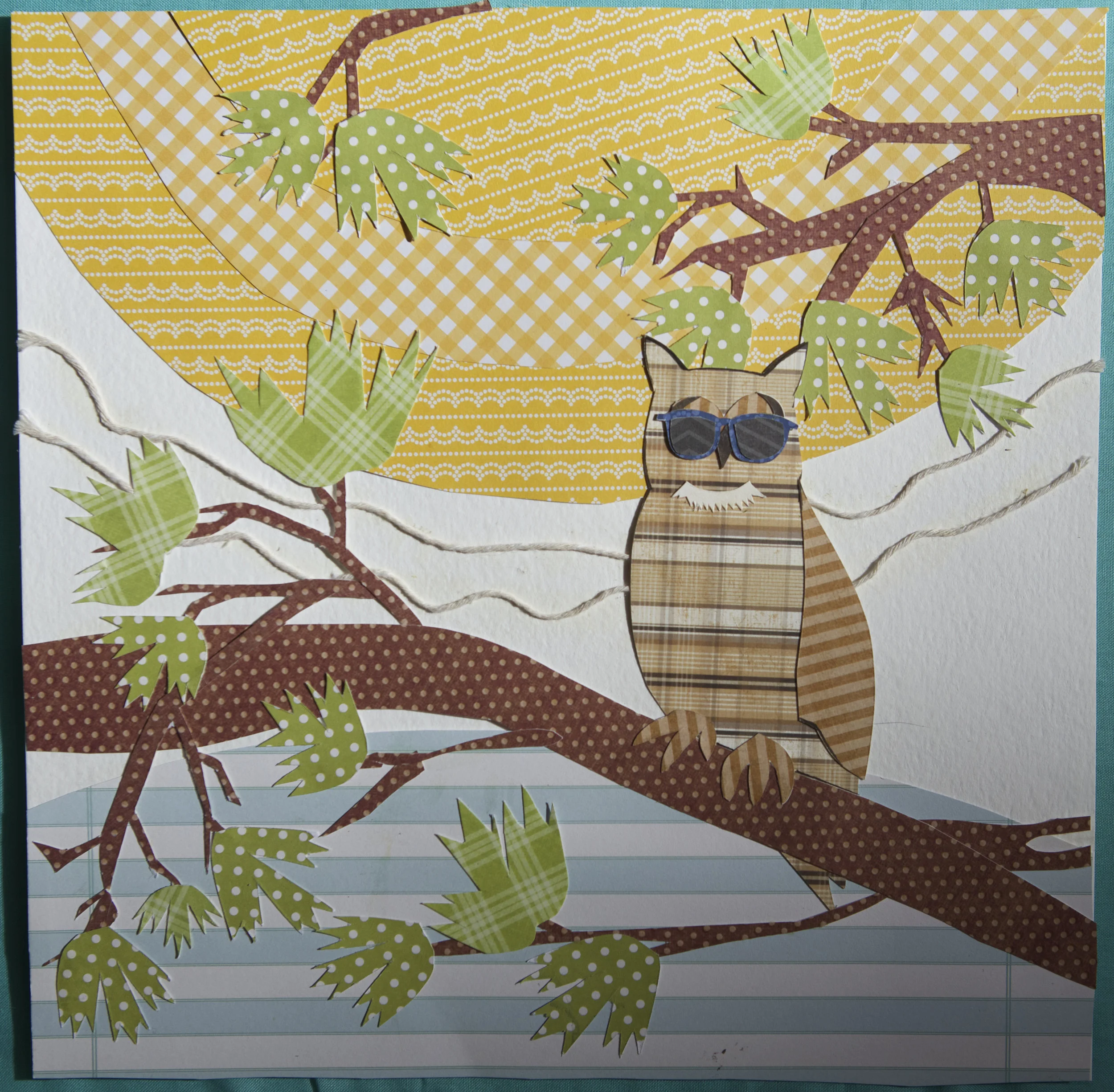"owl" 3 of 4 to "seasons" card stock, string, cotton fabric 2015