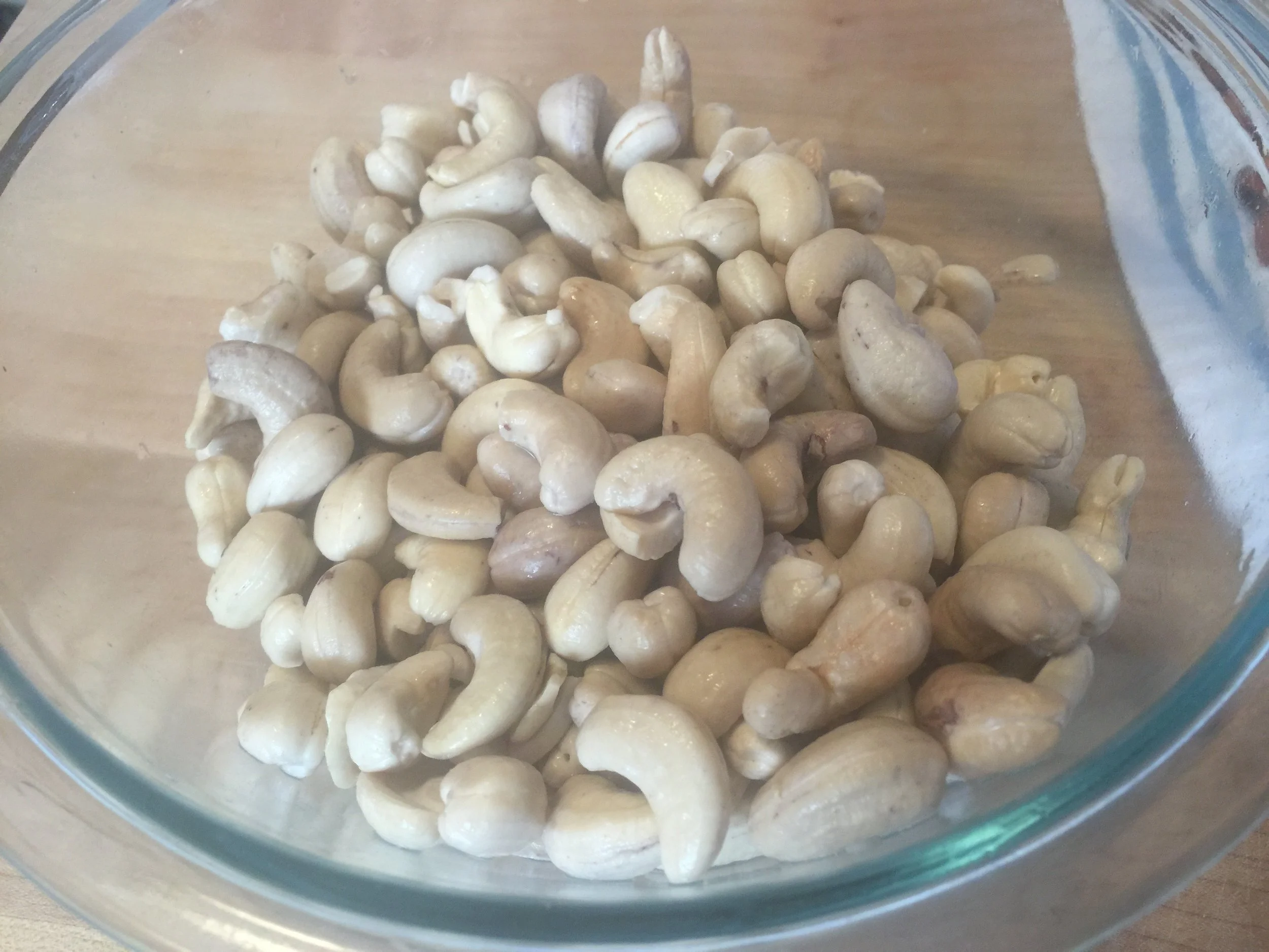 Here are the soaked cashews on the morning after...it's okay to soak them in water with a little bit of hydrogen peroxide to kill any mold spores...since cashews and walnuts are more prone to that. 