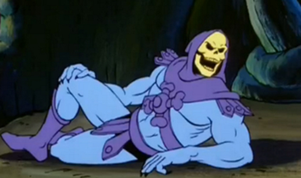 Skeletor in the animated series, here he is giving a very sexy, Burt Reynolds style pose. Awwww yeah...