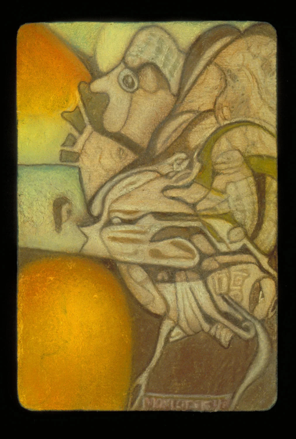 Turkey Man, color pencil & water crayon on amate, 6" x 4"