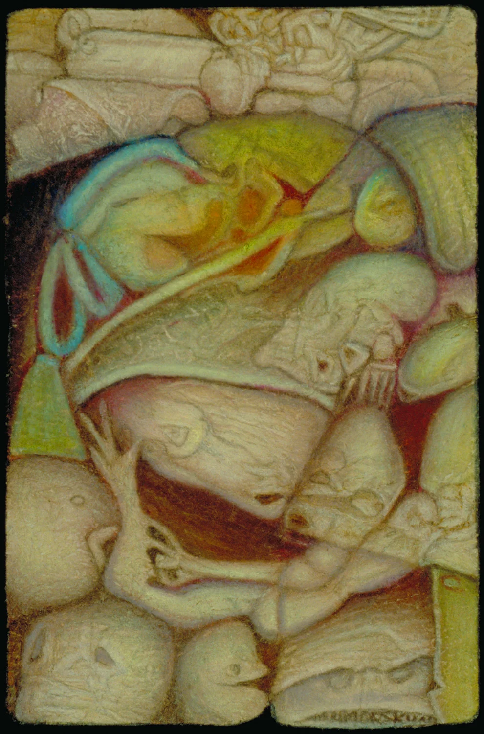 cloche, color pencil & water crayon on amate, 6" x 4"