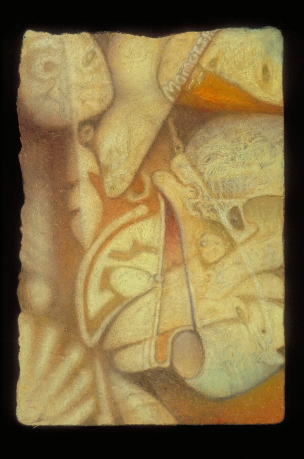 oceania, color pencil & water crayon on amate, 6" x 4"