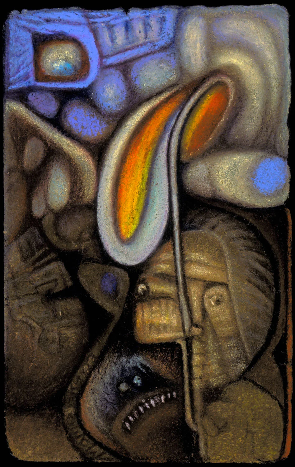 monkey business, color pencil & water crayon on amate, 6" x 4"