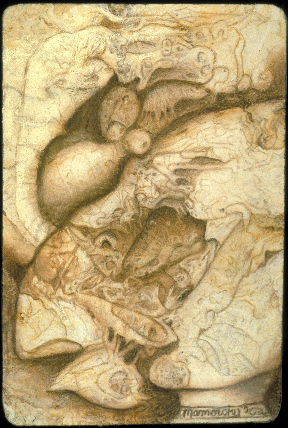 heavy on my mind, color pencil on amate, 6" x 4"