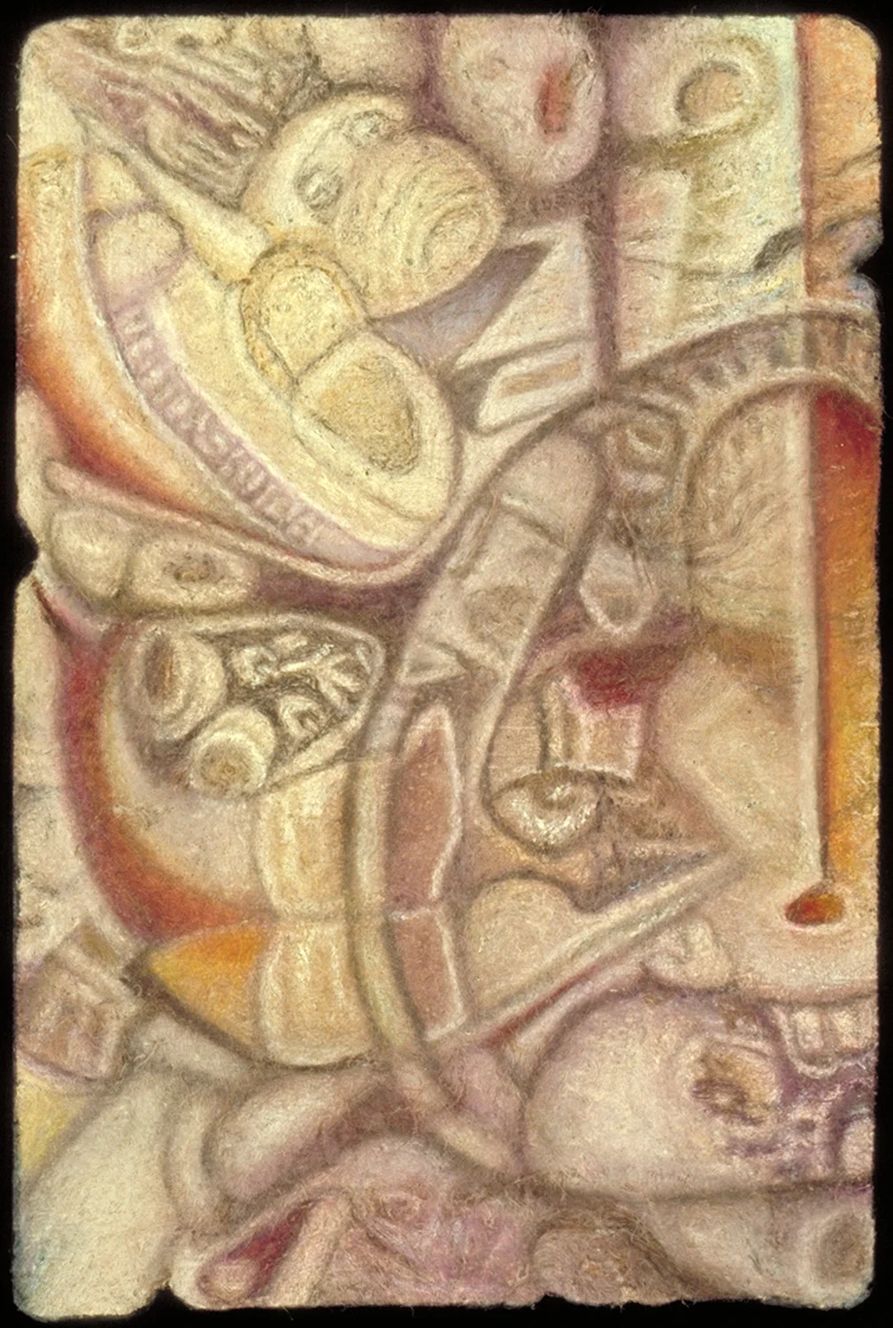 rictus, color pencil on amate, 6" x 4"