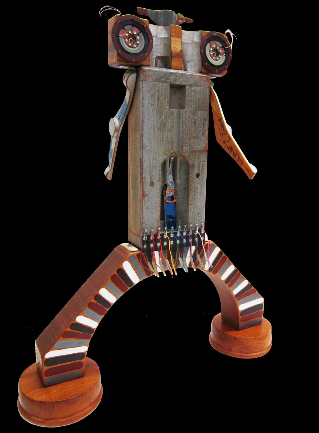Clog Dancer, reclaimed materials sculpture, 28" x 22" x 6"