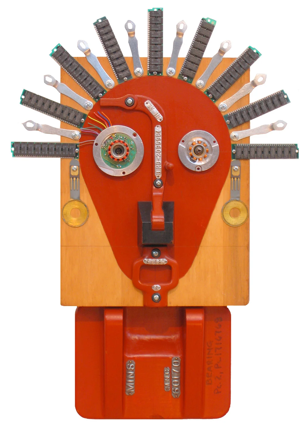 Ramicon, reclaimed materials wall sculpture, 20" x 15" x 5