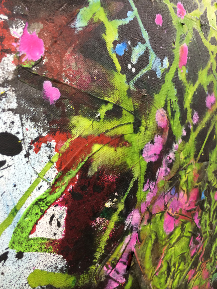  (detail) &nbsp;Fireworks , 2014. acrylic and silk on canvas, 24" x 18" 