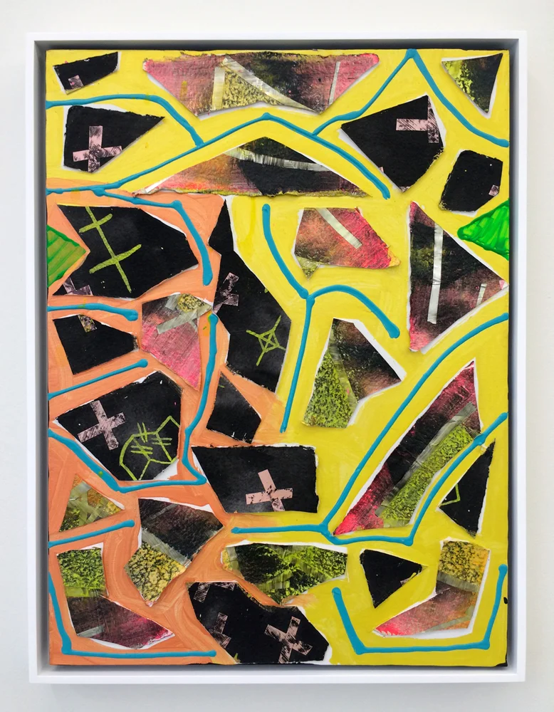 Flakes , 2012. acrylic and paper on canvas, 24" x 18"