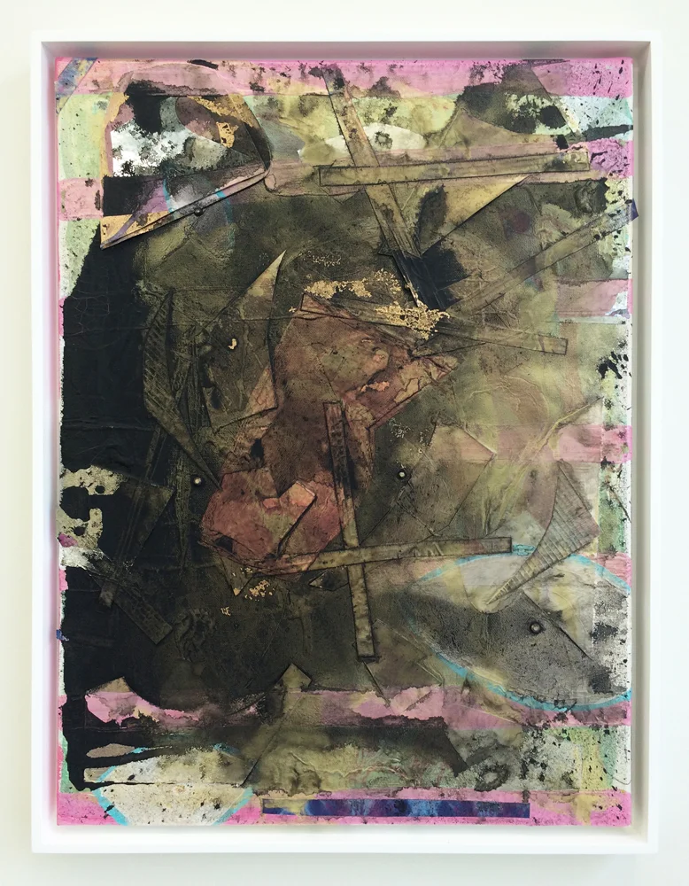 Horizon Line , 2014. acrylic, paper and mylar on canvas, 24" x 18"