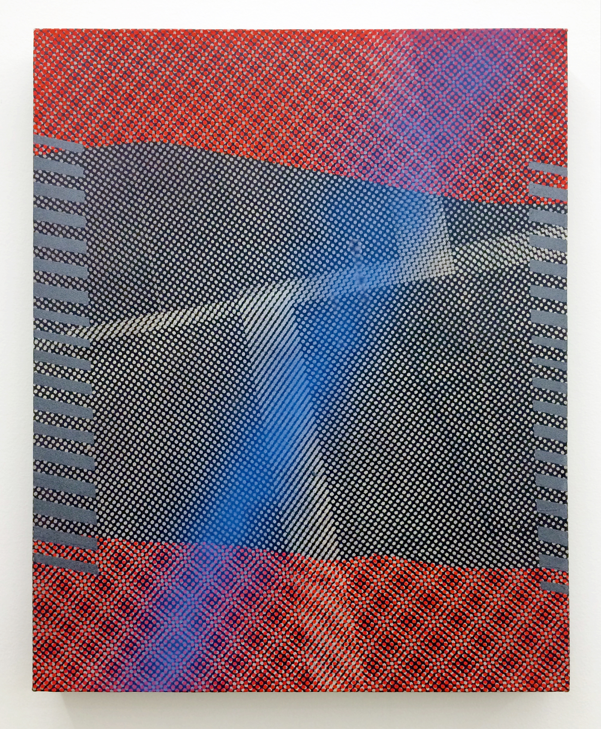 AMANDA CURRERI Giovanni's Room , 2016, fabric dye and remover, acrylic and rabbit skin glue on cotton mounted to panel, 24" x 19"