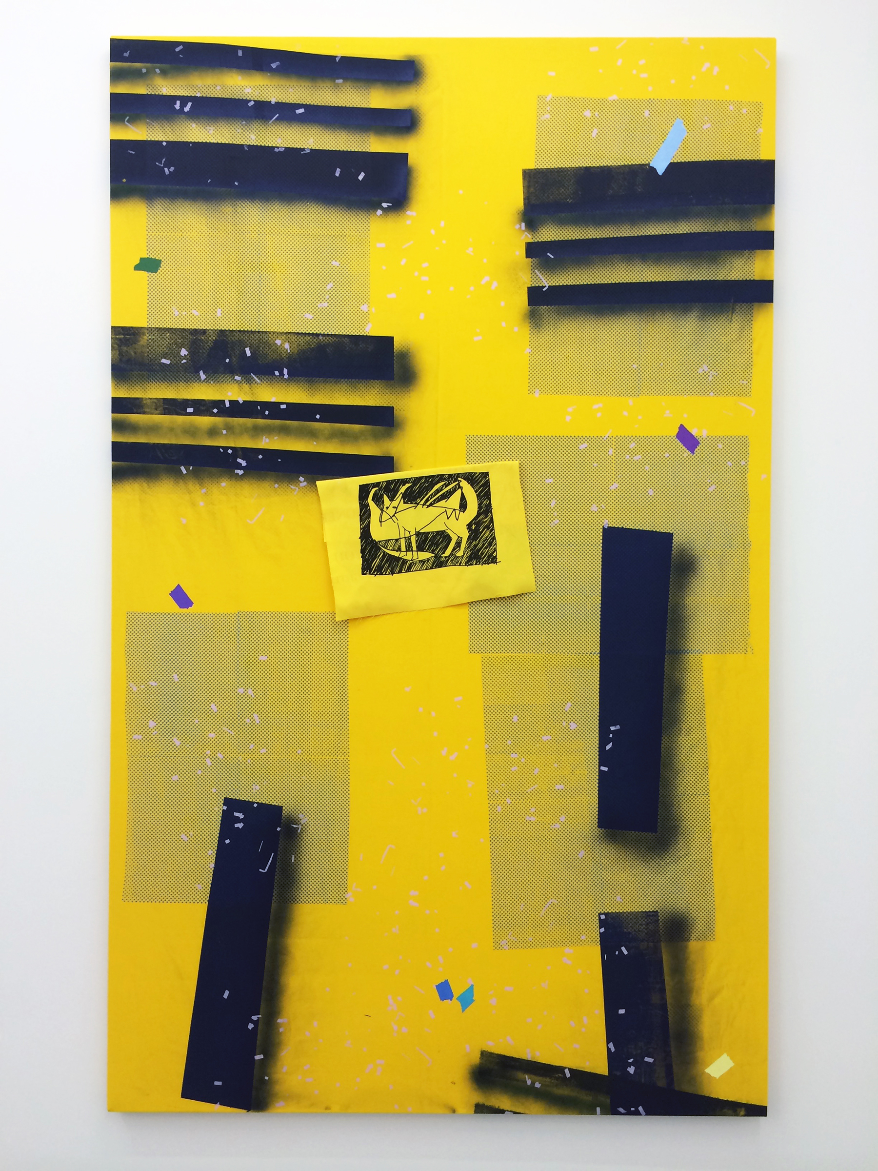   AMANDA CURRERI   Eff (Yellow) , 2016, acrylic and fabric dye on cotton, 78" x 48" 