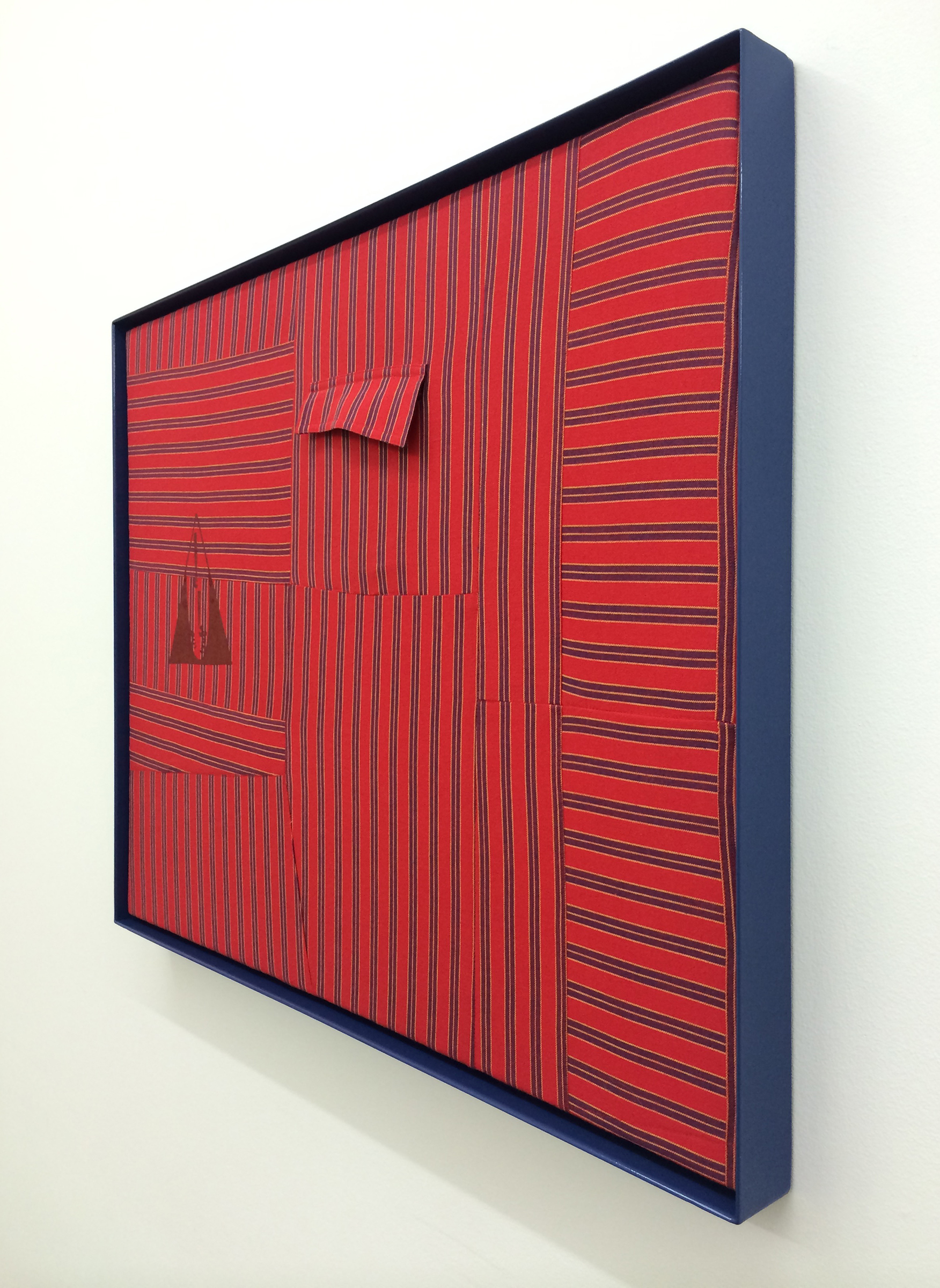 AMANDA CURRERI (alternate view) Qui Vive (Be Alert!), Red , 2016, vintage garment, acrylic, thread, cotton batting and powder coated aluminum frame, 24.5" x 30.5"