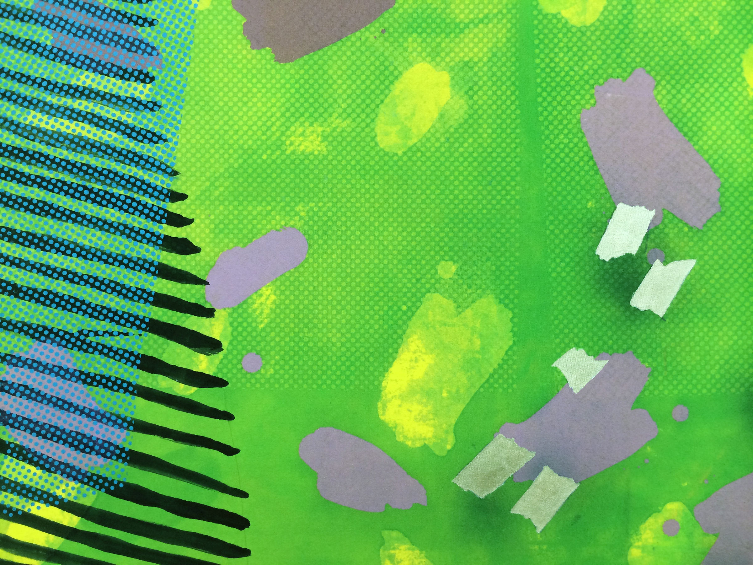 AMANDA CURRERI (detail) Kitty in the Middle , 2016, fabric dye and remover, acrylic on cotton, 54" x 42"