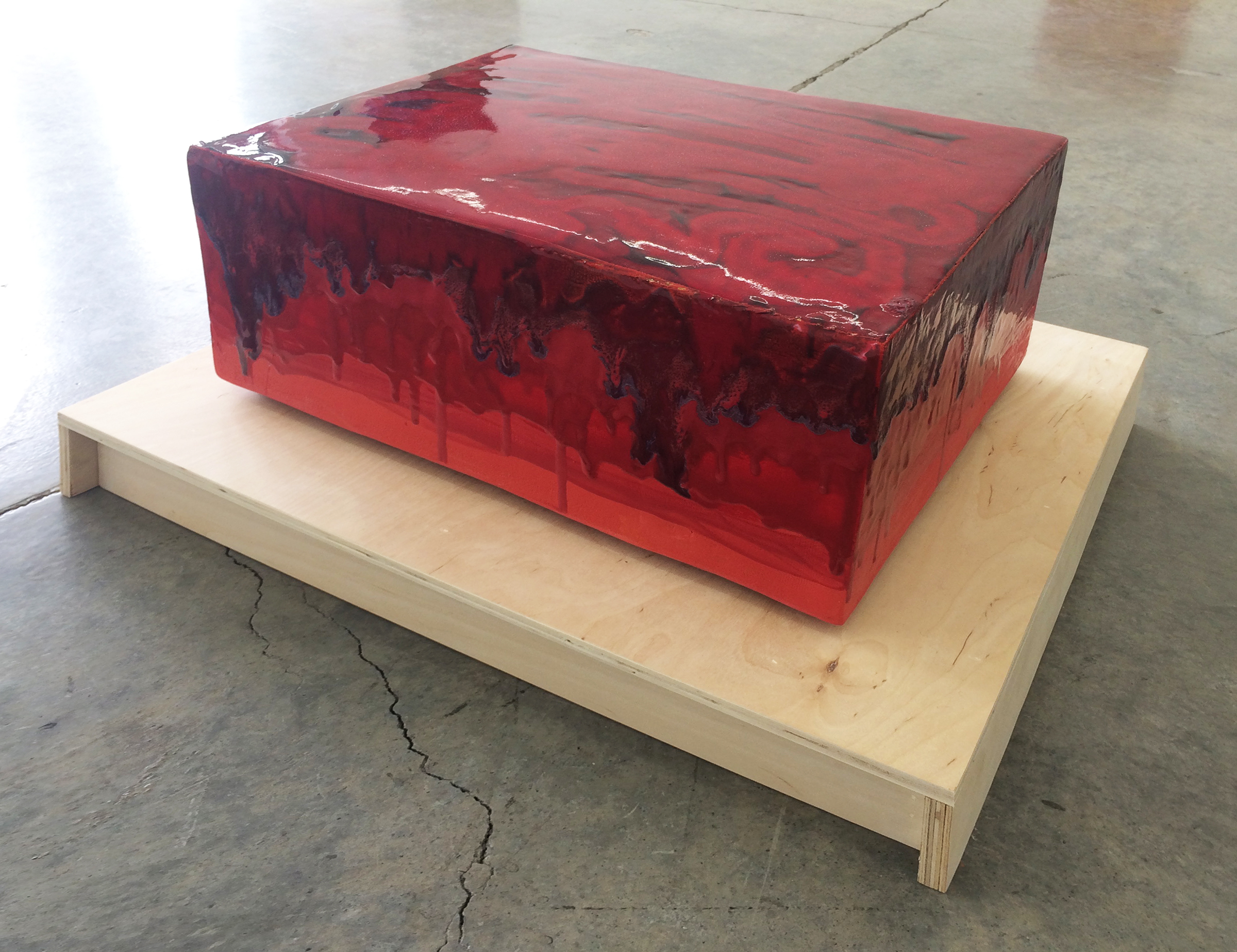   ERIK SCOLLON   Red Parade,&nbsp; 2016, Stoneware, underglaze and glaze (4 firings), 8" x 19" x 14" 